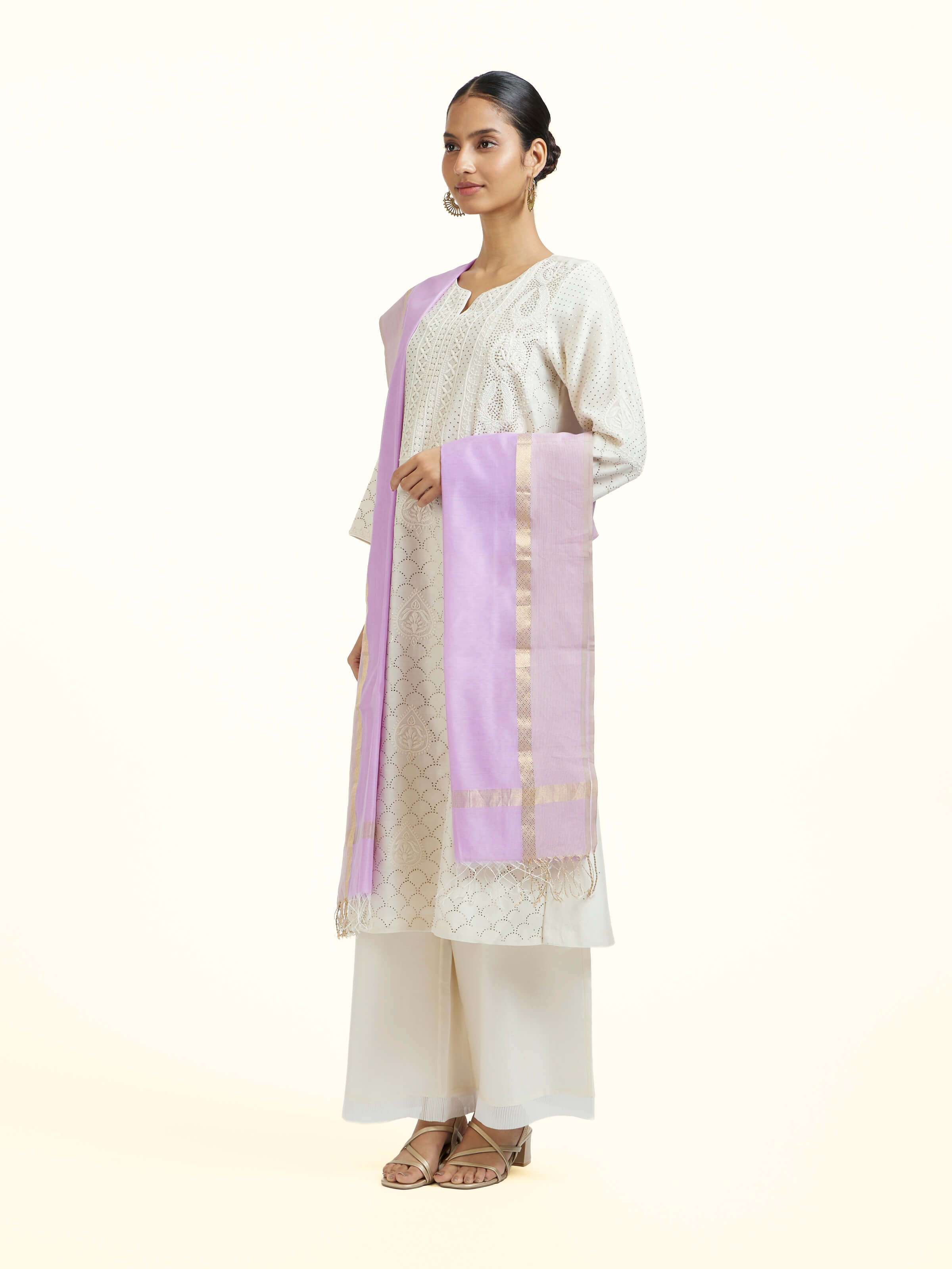 Mauve Cotton Silk Maheshwari Zari Border Dupatta