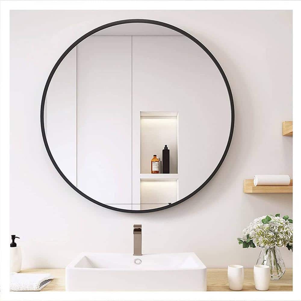 20″ Black Round Mirror