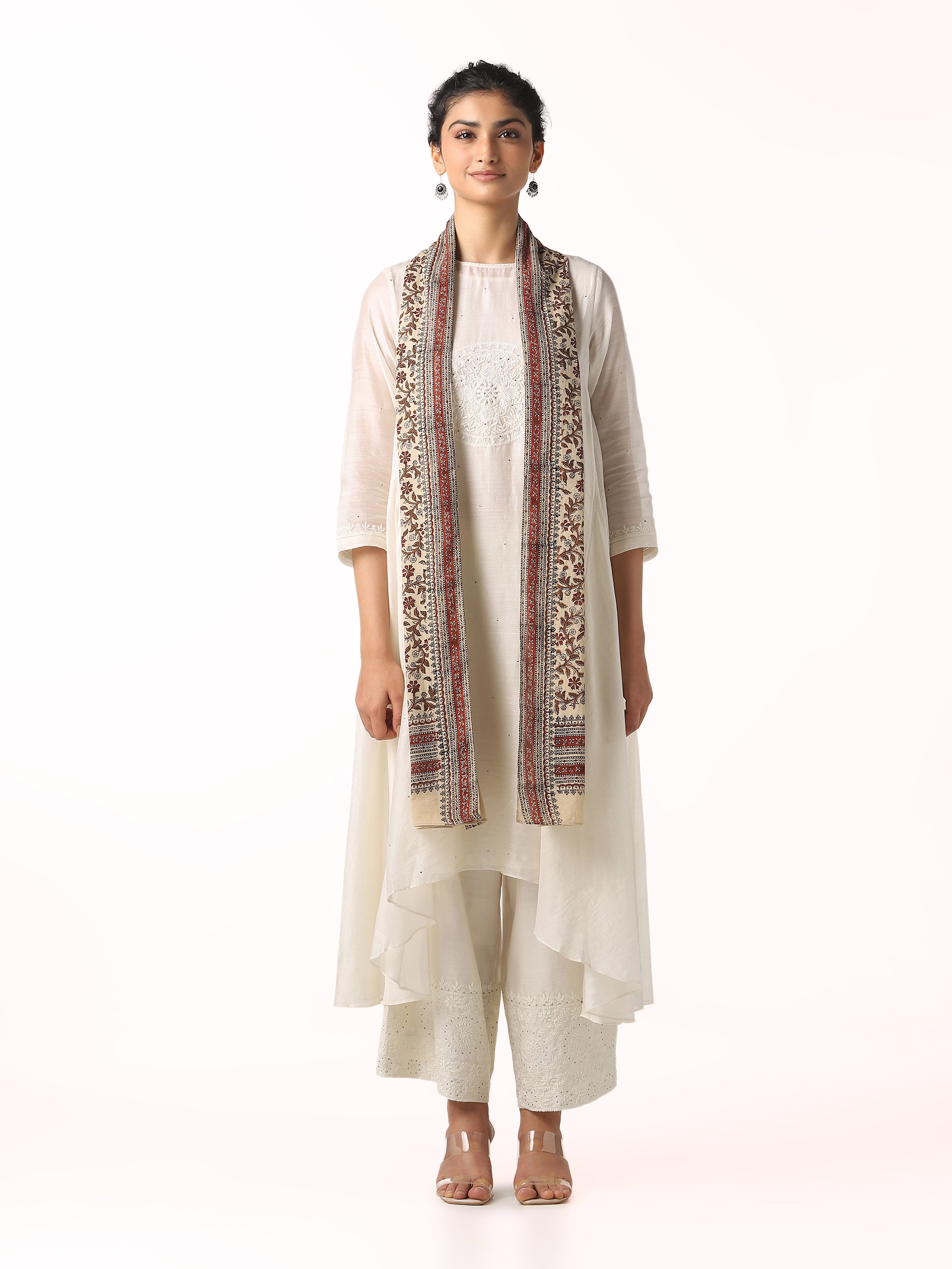 Beige Cotton Bagru Block Printed Stole