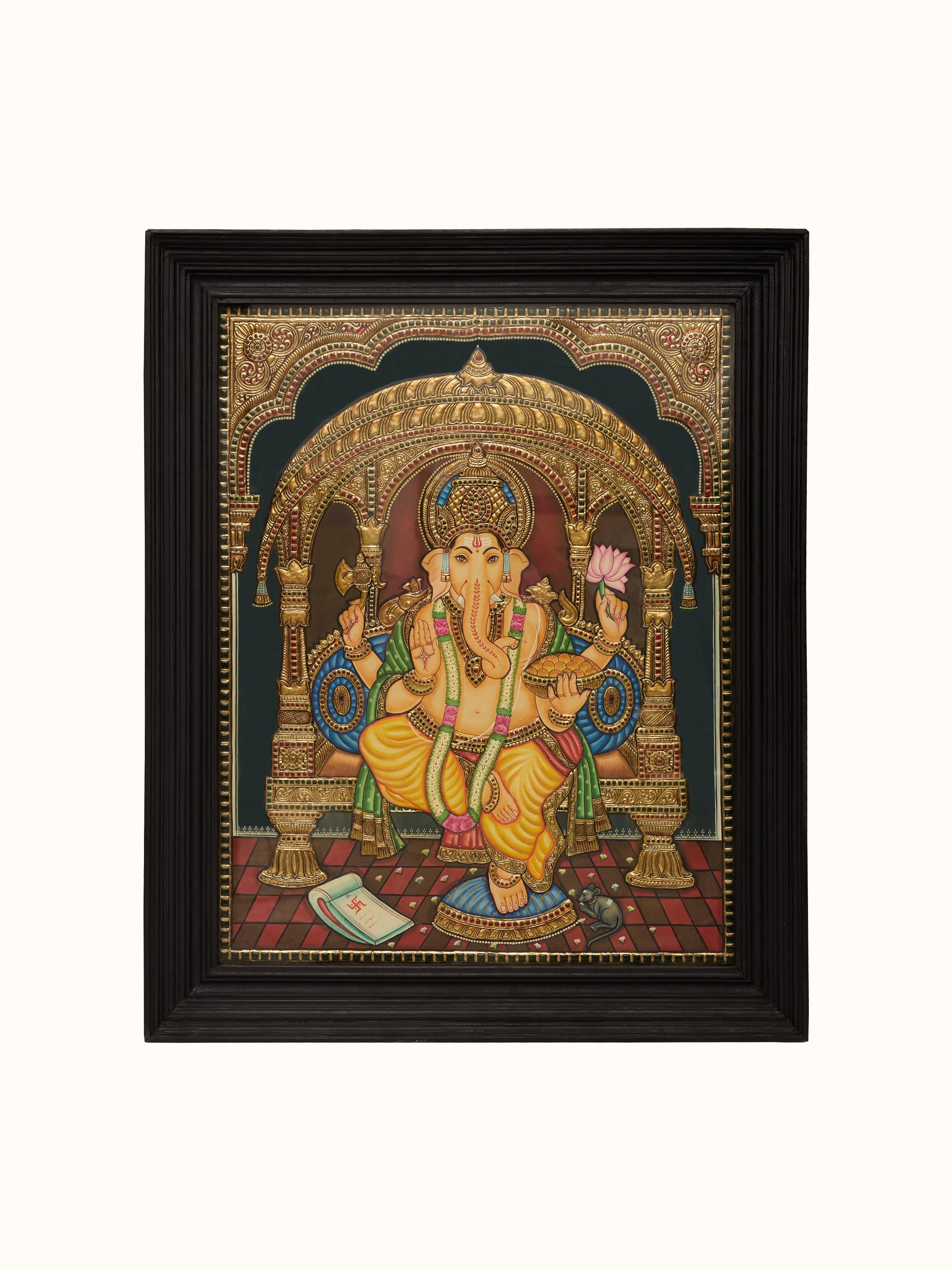 Ganesha Thanjavur Teak Wood Painting