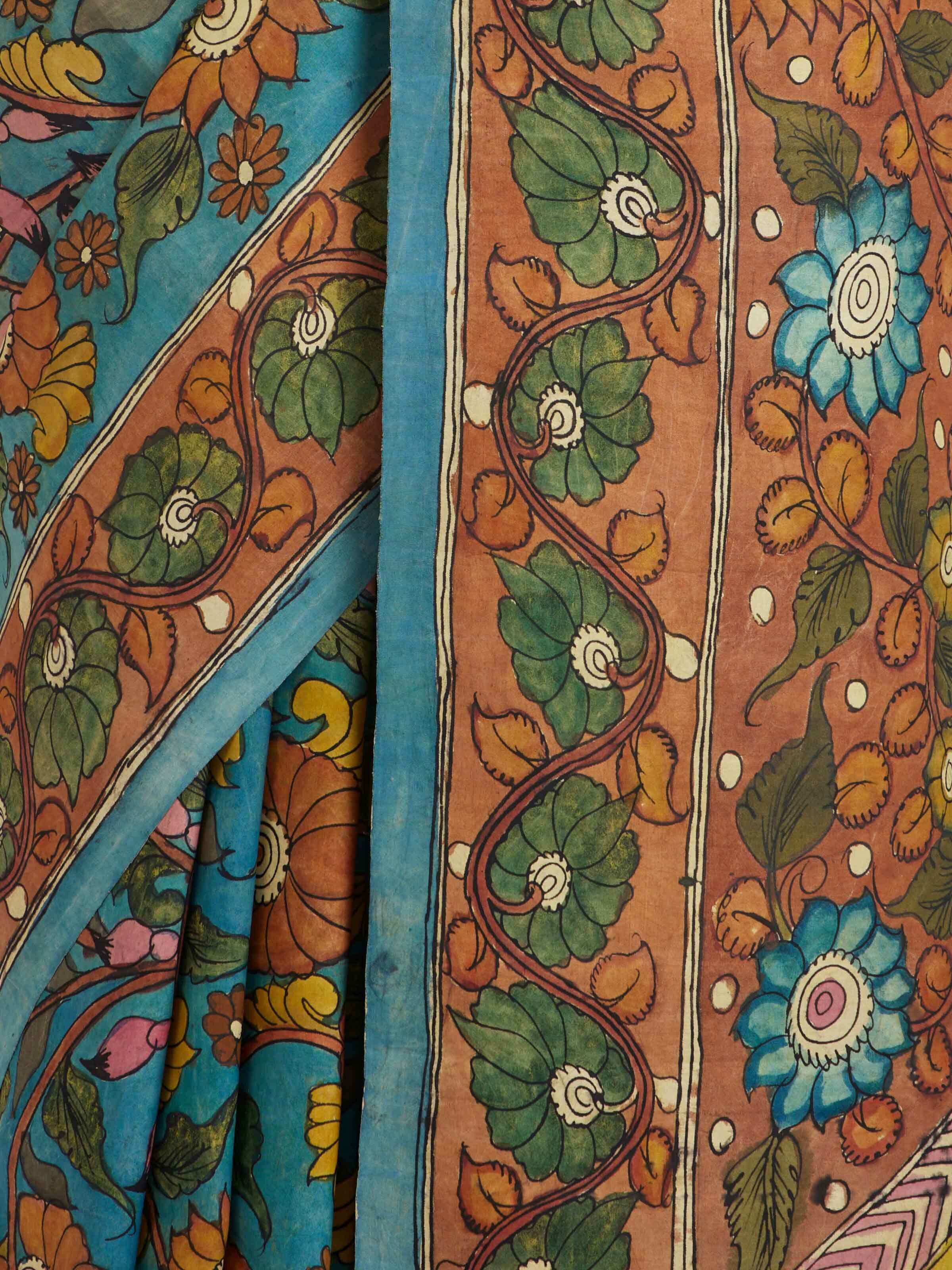 Mulberry Silk Kalamkari Hand Painted Saree
