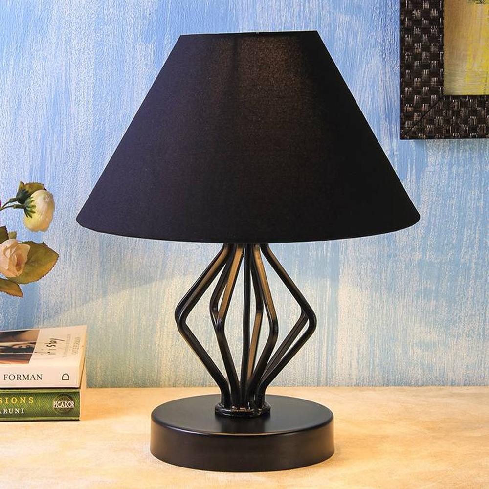 Maisey Black Fabric Shade Table Lamp with Black Iron Base