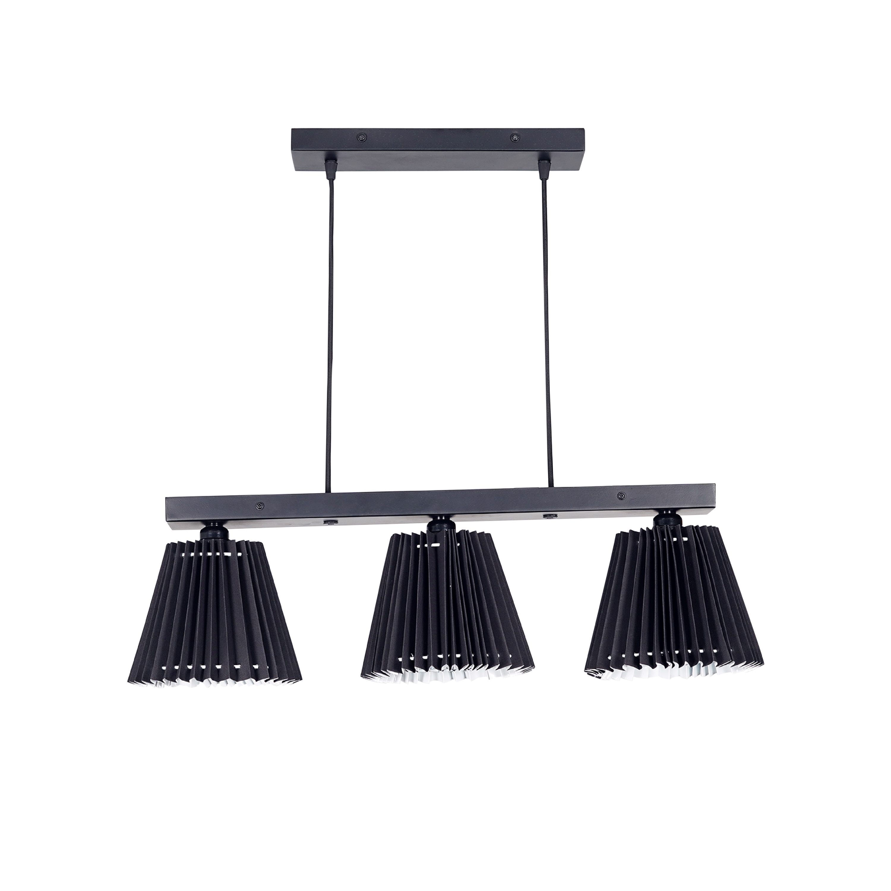 Adeline 3 Light Ceiling Pendant in Black Metal  With Black Cotton Shade