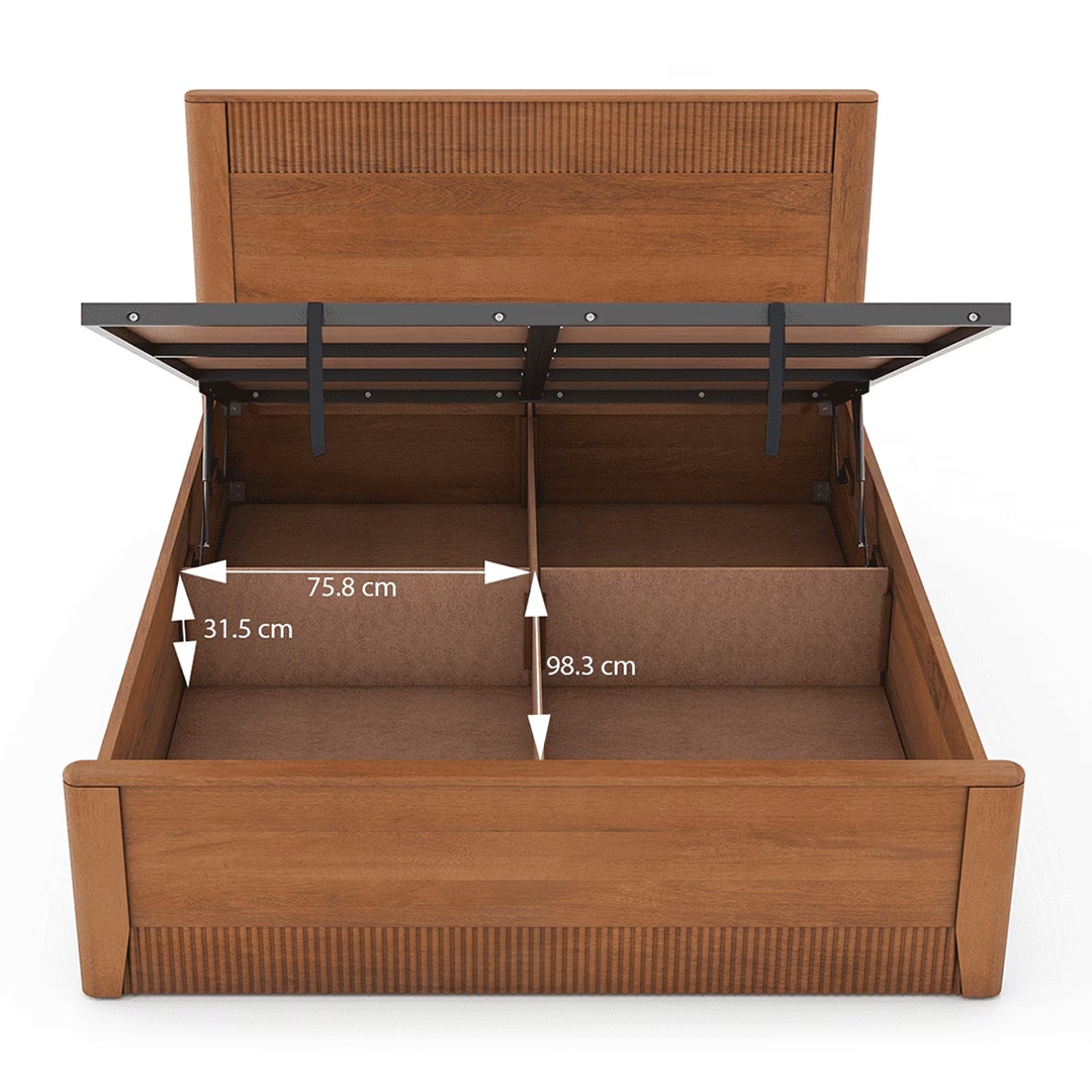 Toledo Solid Wood Queen Size Hydraulic Storage Bed In Amber Walnut Finish