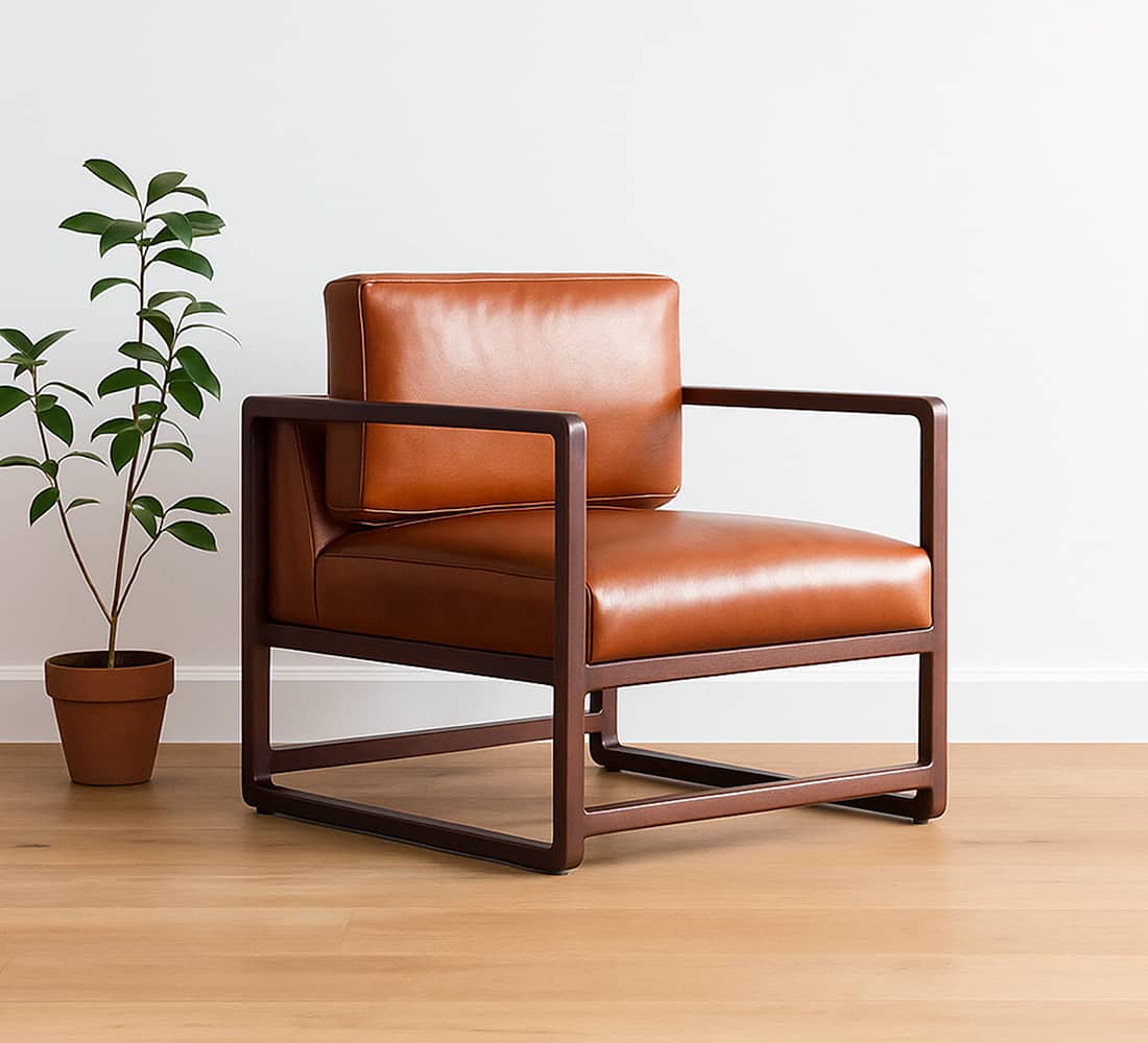 Aura PU Leather Arm Chair in Tan - KURSIWALLAH