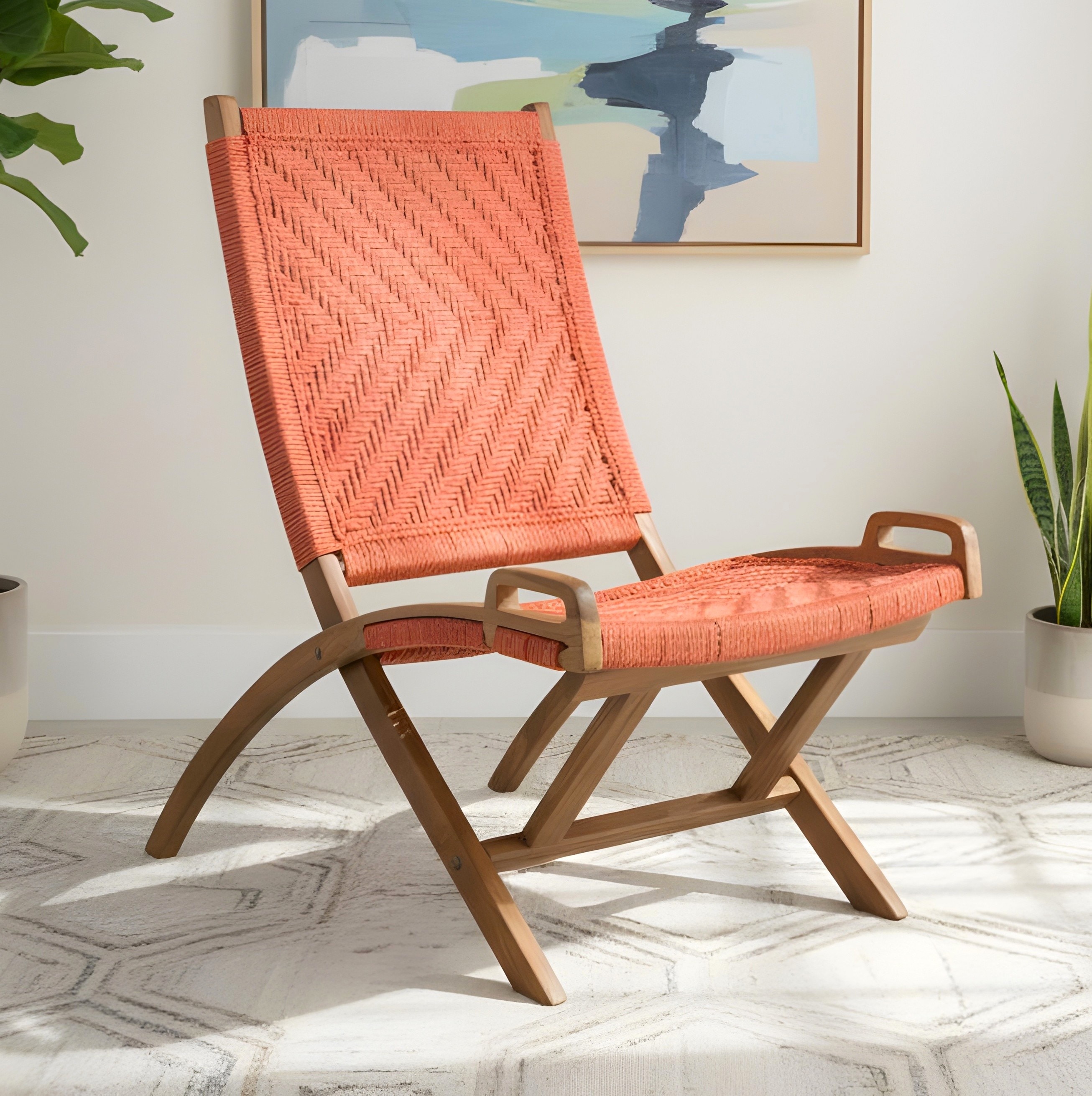 Natwest Sheesham Wood Relaxing Maachi Chair in Orange Canning