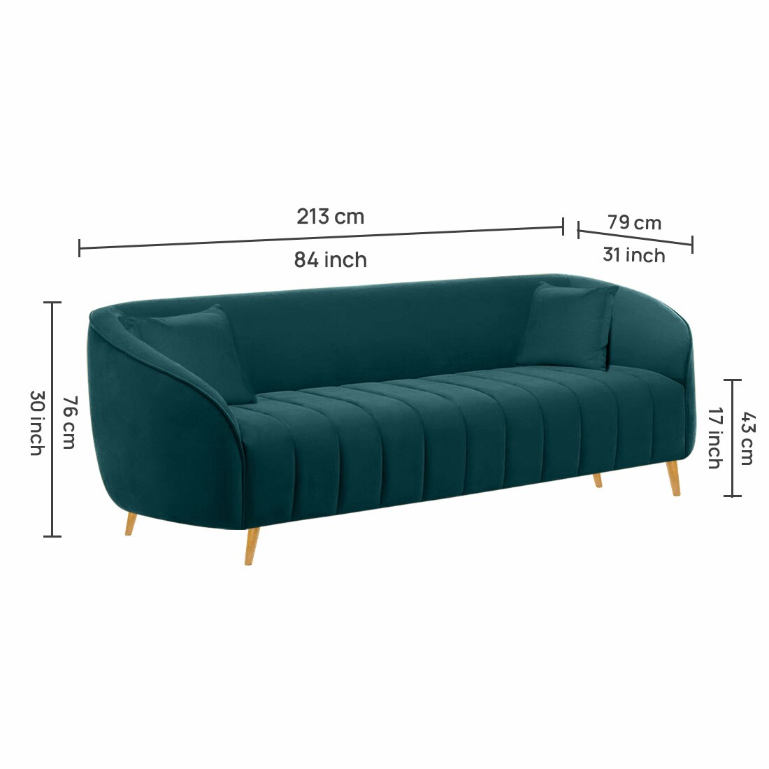 Nero Velvet 3 Seater Sofa in T Blue Colour