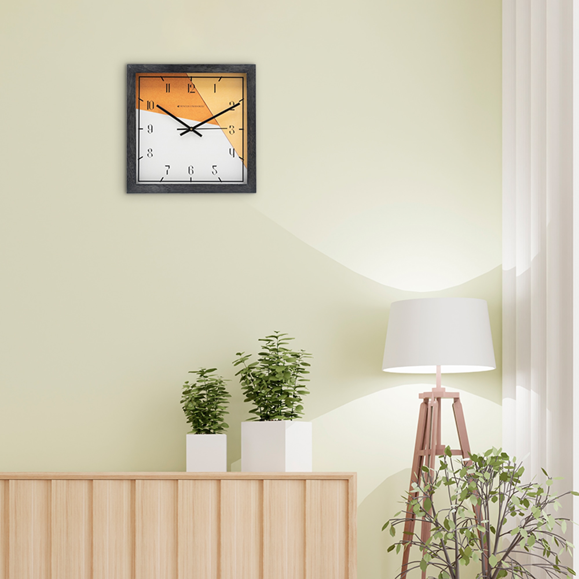 Geometric Wood Wall Clock with Warm Abstract Dial