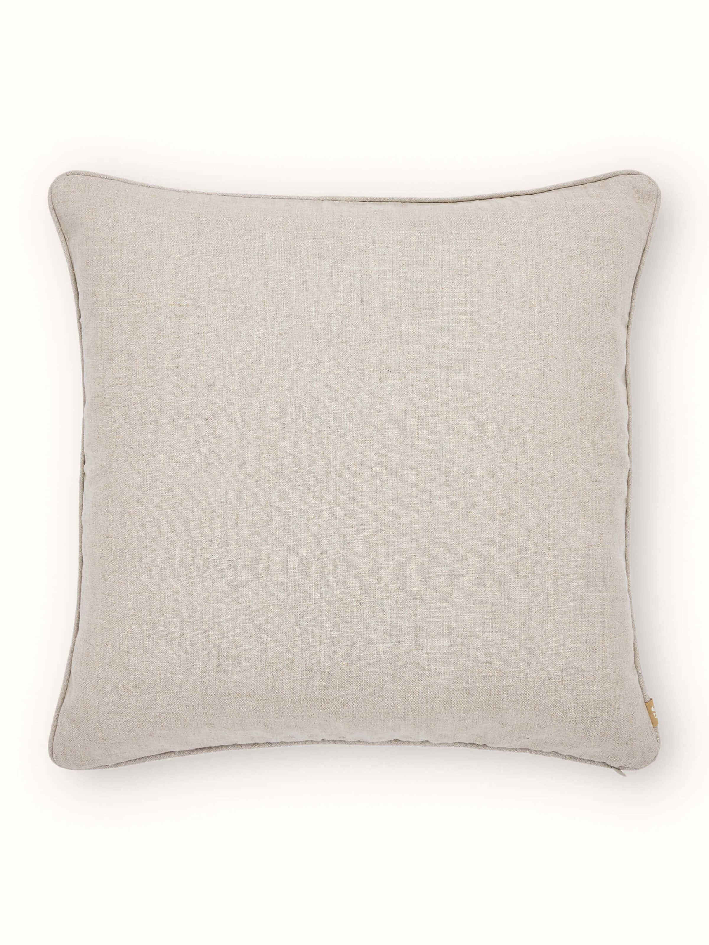 Mansur Peach Tulip Linen Kashmir Chain Stitch Hand Embroidery Cushion Cover