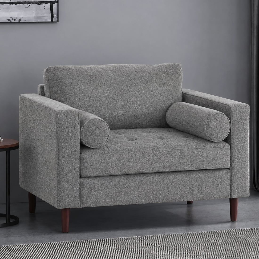Bruch Boucle Fabric Arm Chair in Grey Colour - KURSIWALLAH