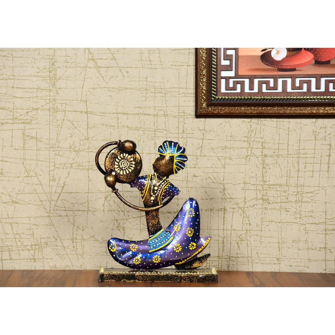 Desert Art Metal Handpainted Blue Tabla Musician Showpiece - Desert Art