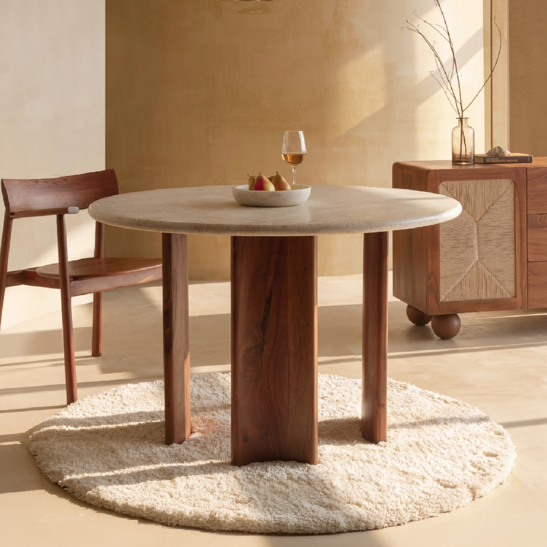 Abacus Solid Wood Four Seater Dining Set in Brown Colour - Orange Tree