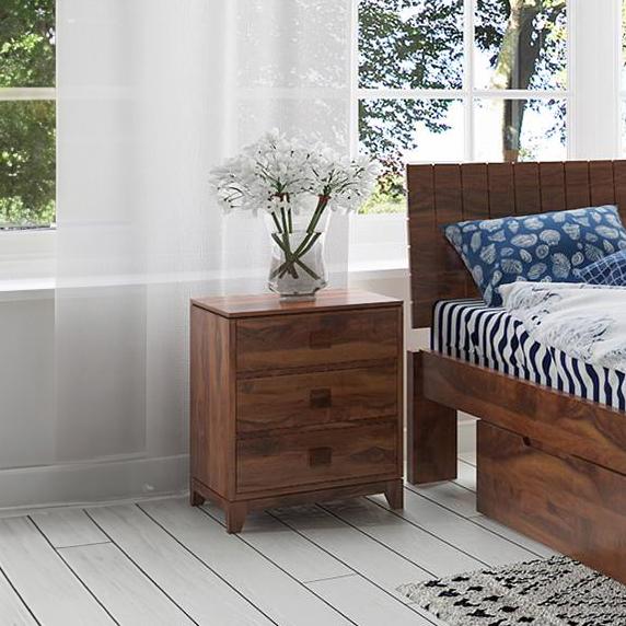 Magellan Solid Wood Bedside Table in Teak Finish