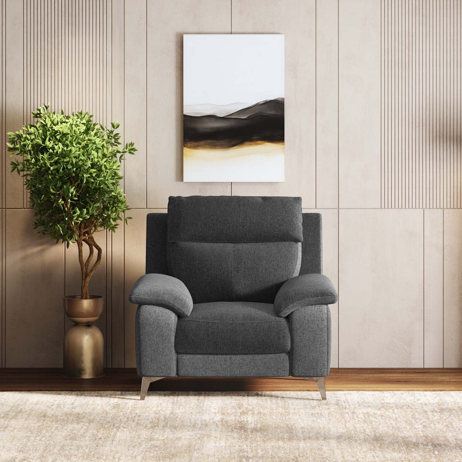 Emila 1 Seater Fabric Sofa in Grey Colour