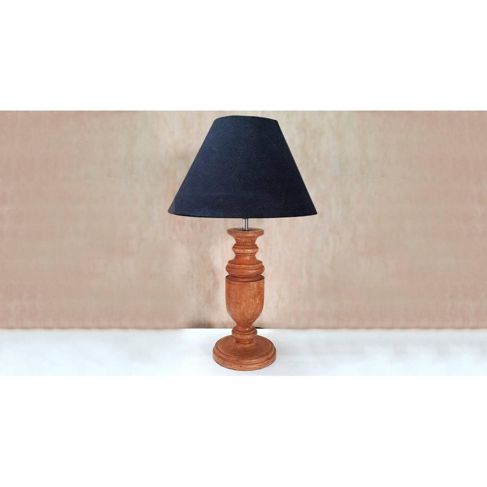 Fura Brown Handmade Ethenic wooden Table lamp in Trophy design with Black fabric shade