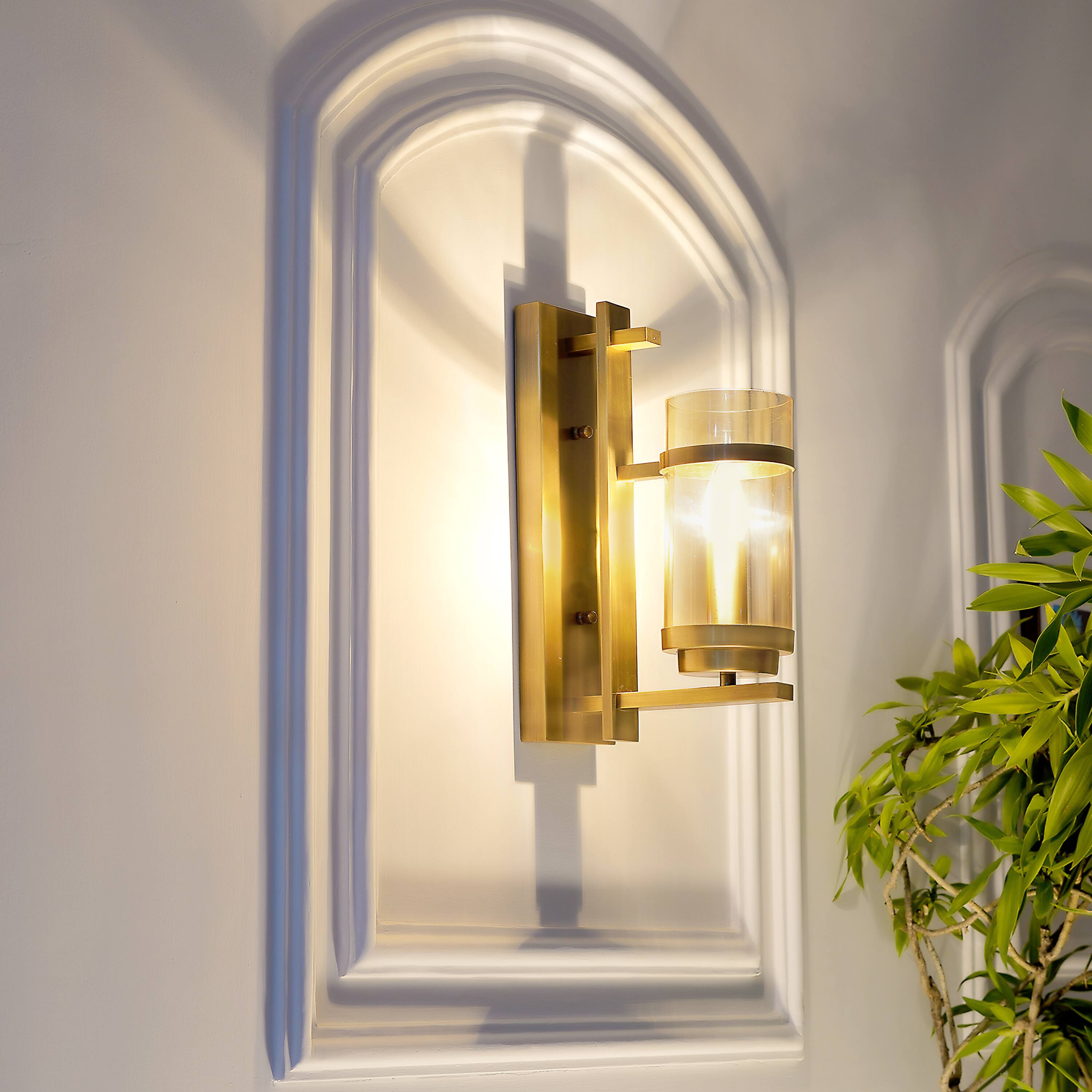 Hayward Brass and Glass Wall Light