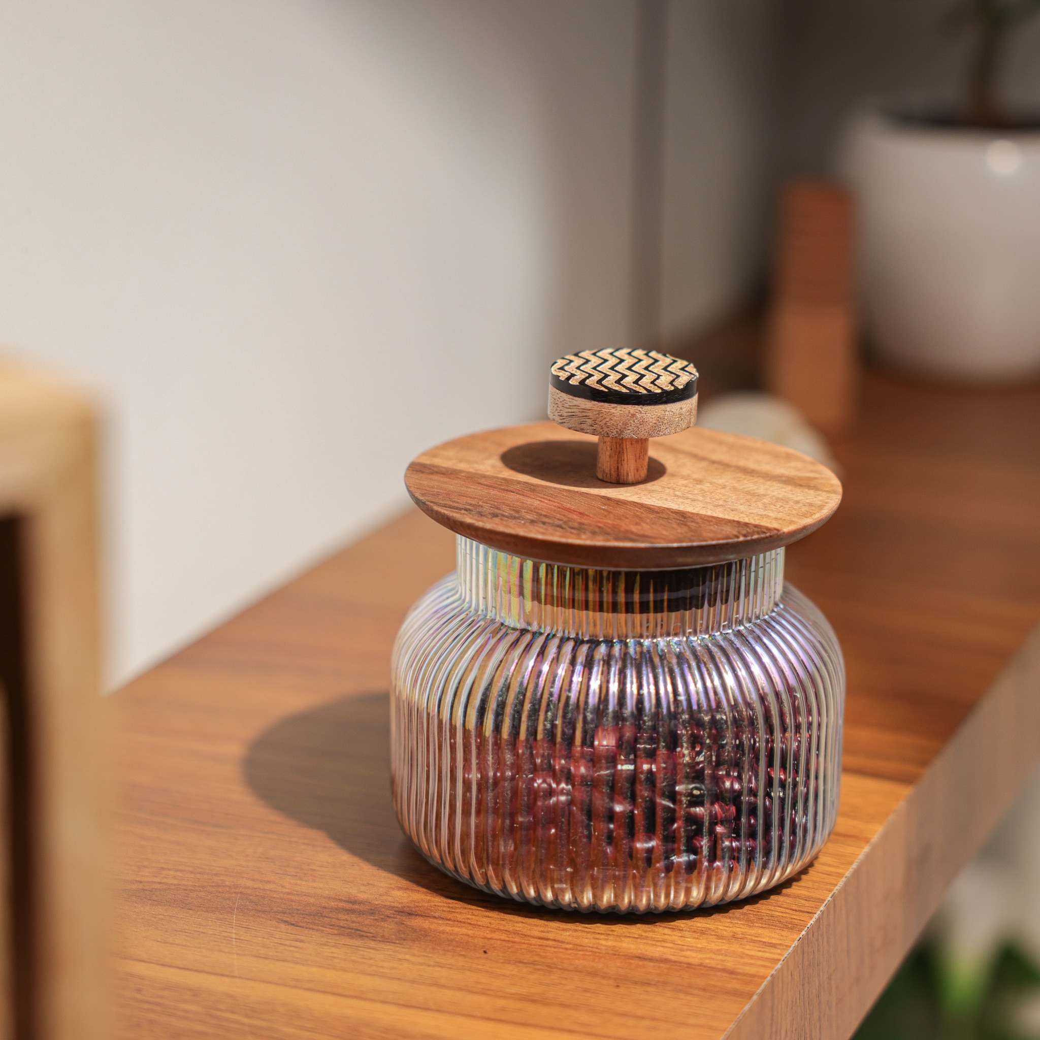 Ireka Homes Bubble Glass Canister with Airtight Wooden Lid – Food Storage (5 x 5.5 in) - Ireka Homes
