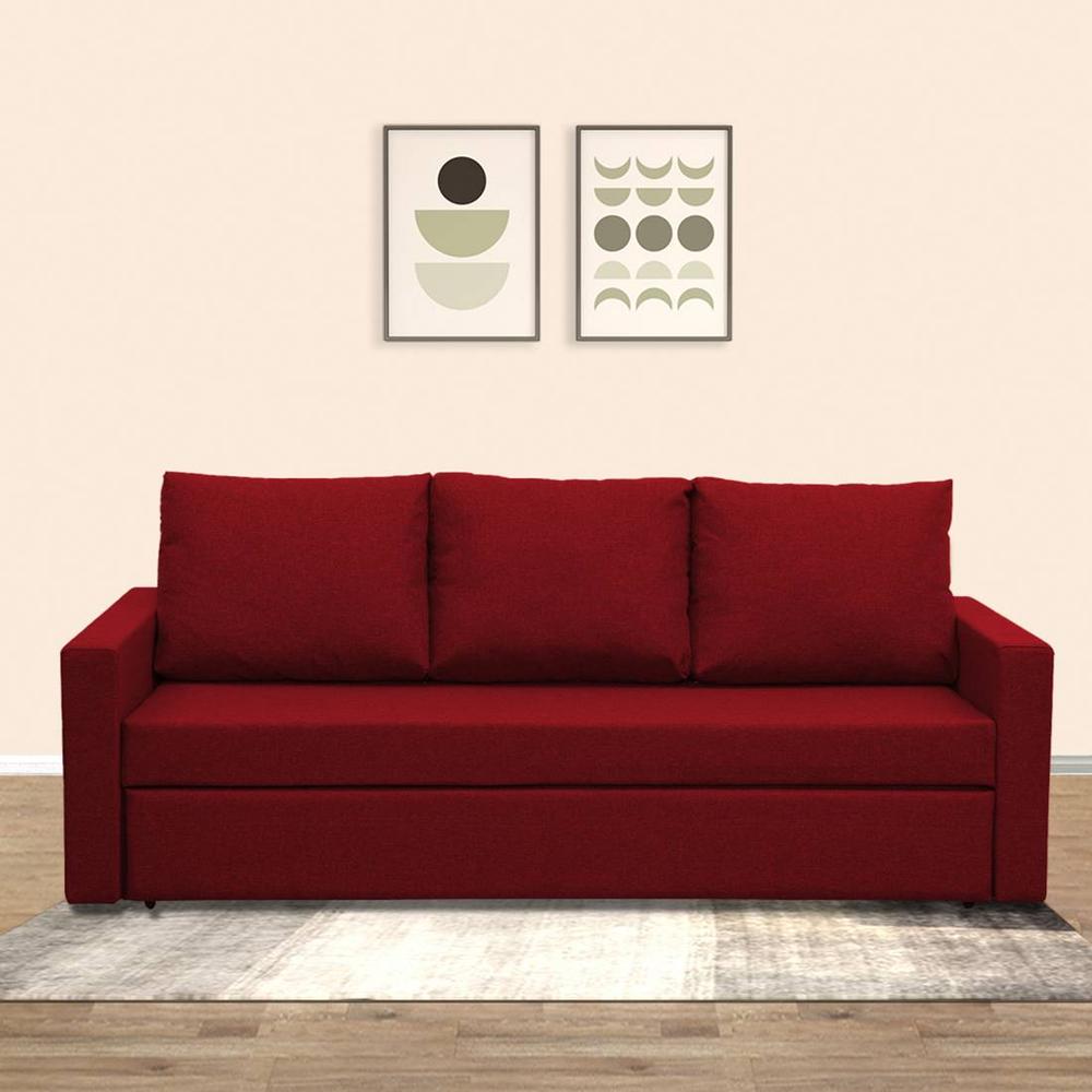Akron 3 Seater Pull Out Sofa cum Bed  in Maroon Colour - Home Lifestylez