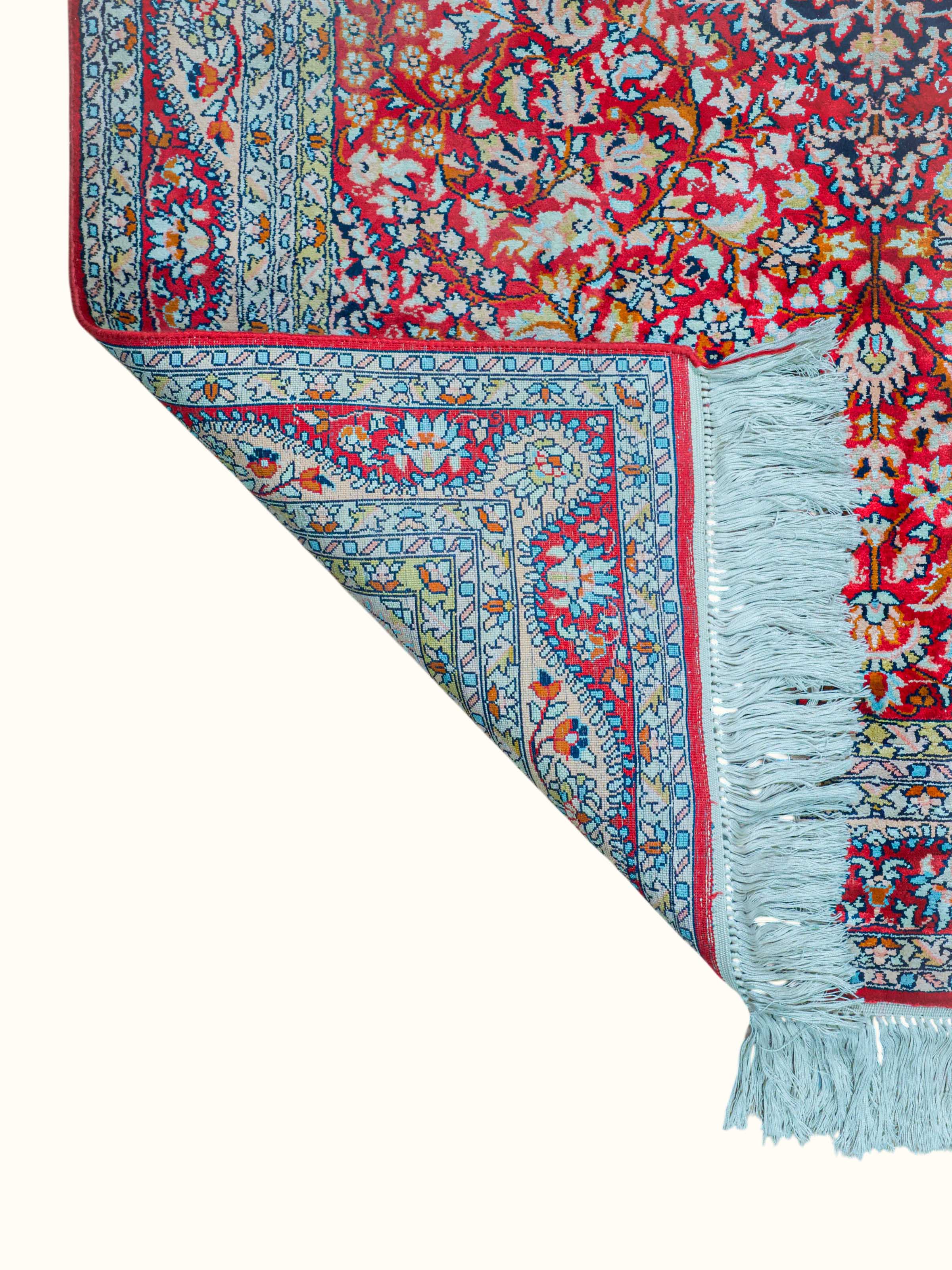 Traditional Persian Red Kashan Kashmir Silk Hand-Knotted Carpet