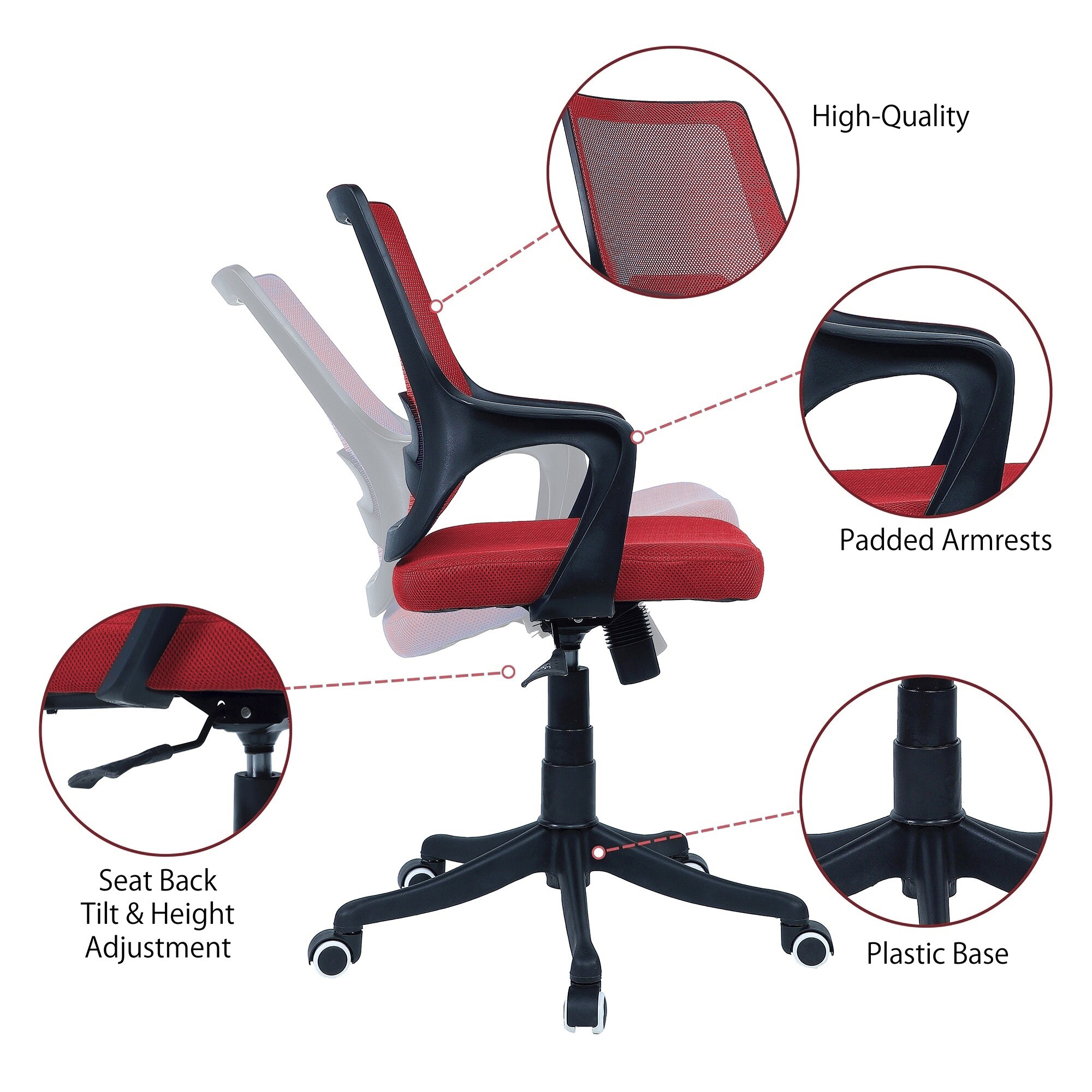 Ddeasirea Mid Back Ergonomic Chair in Red Colour