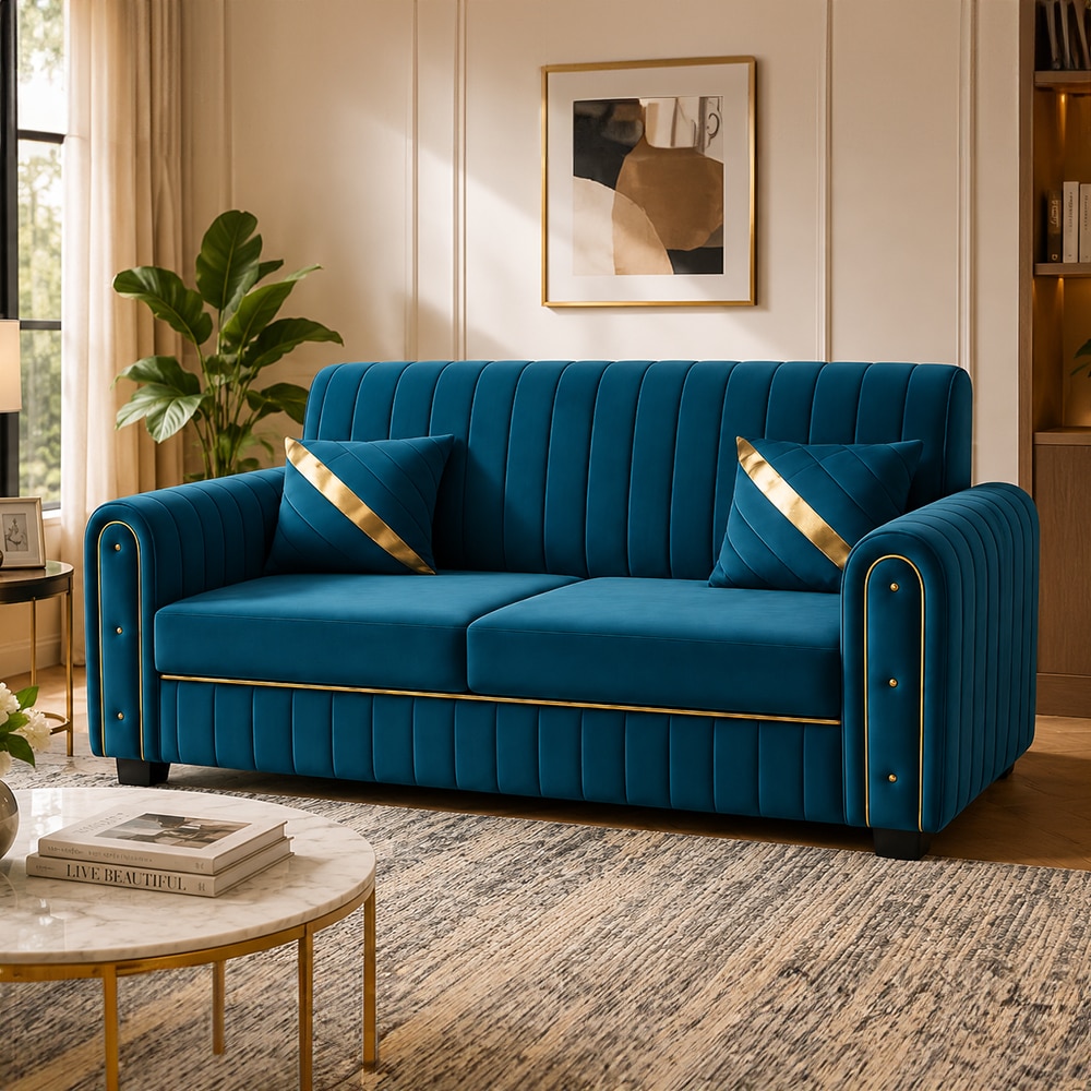 Nuha 2 Seater Sofa In Fabric Teal Color - AIAN Enterprises