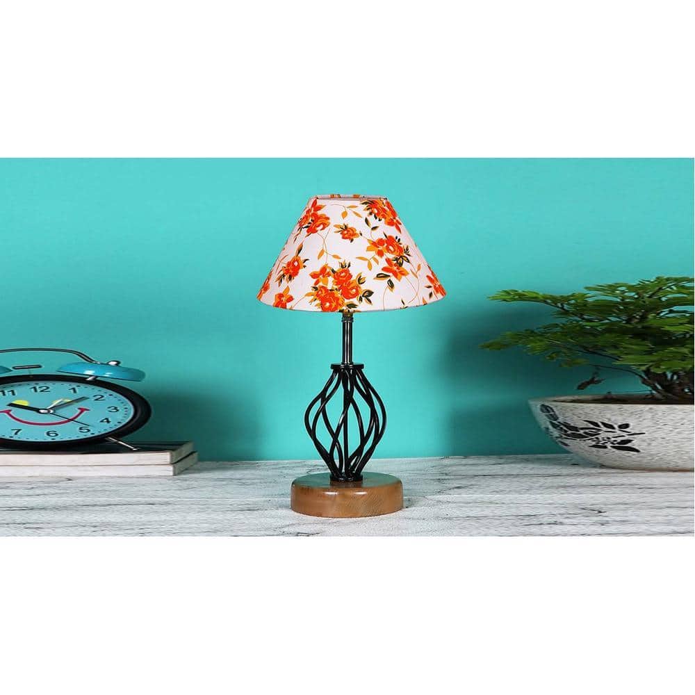 Dakota Multicolor cotton Table lamp with Wood & Iron Base