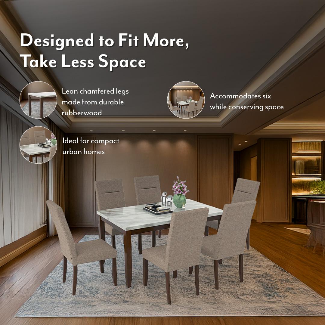 Matteo Stone 6 Seater Dining Table In Dark Walnut Finish