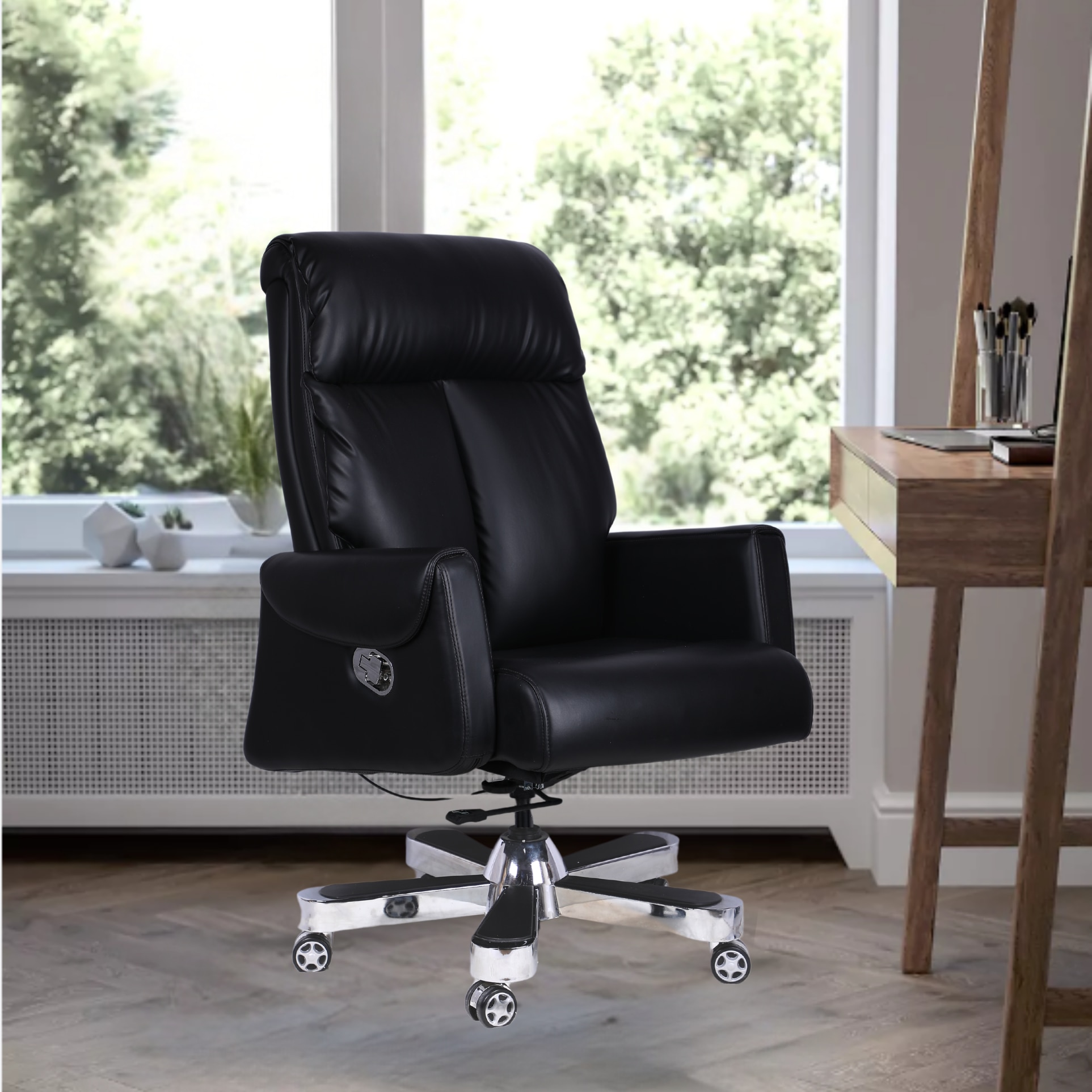 Endeavour High Back Leatherette Office Chair In Black Colour