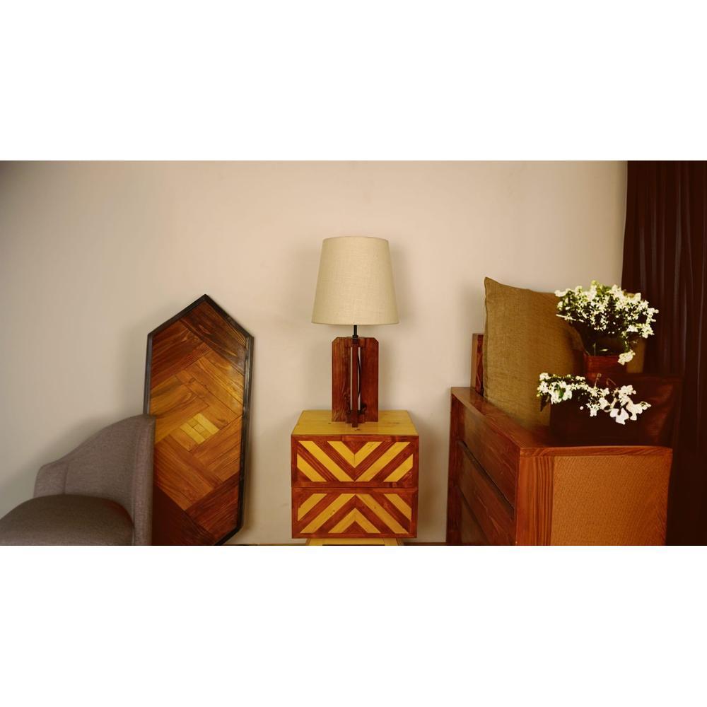 Stella Brown Wooden Table Lamp with White Fabric Lampshade