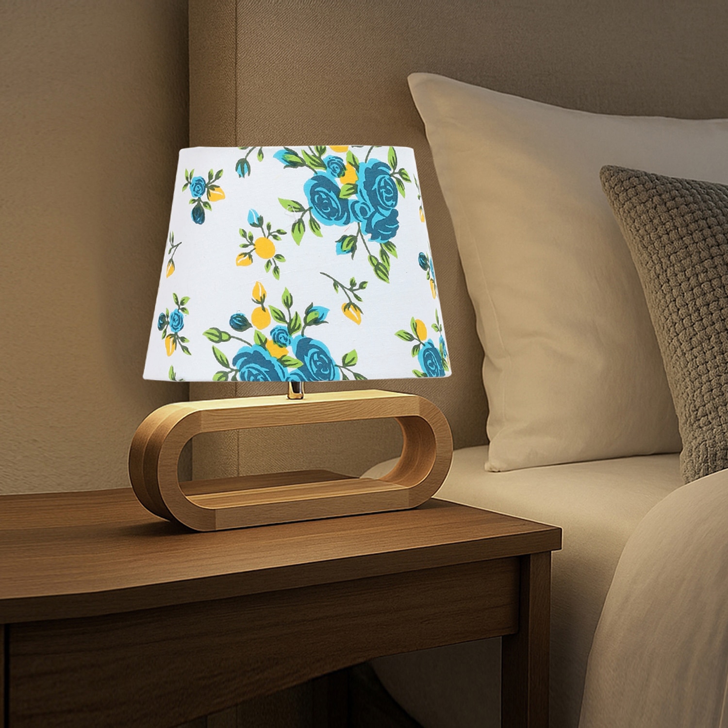 Devansh Multicolor Cotton Table Lamp With Wood Natural Base -14-picture-19