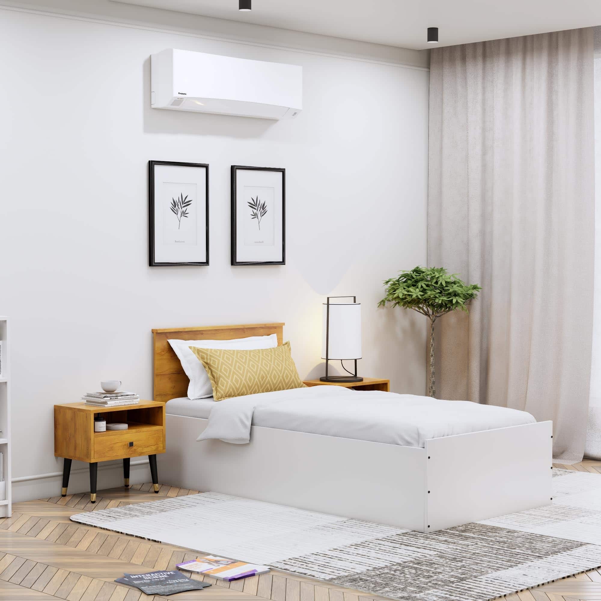 Hexa Engineered Wood Modern Single Bed With Headboard With Storage In Frosty White And Giant Wood - HexaRed