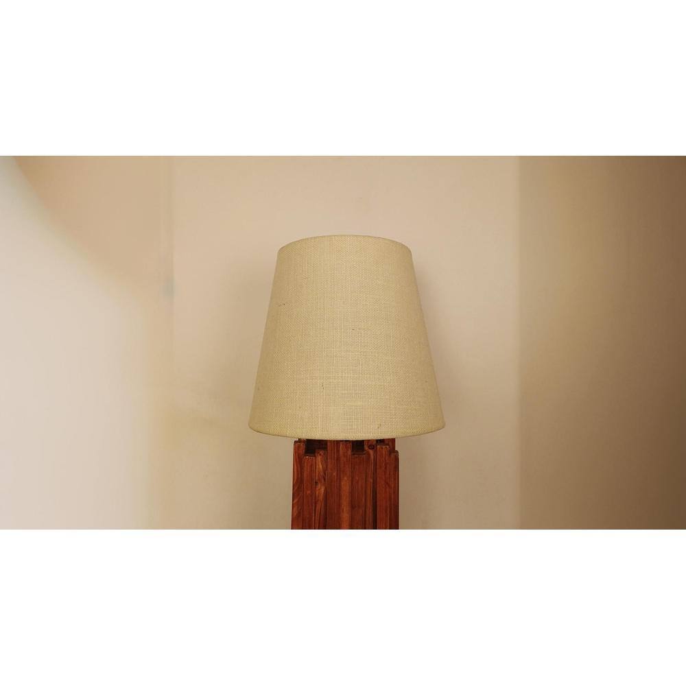 Palisade Brown Wooden Table Lamp with White Fabric Lampshade
