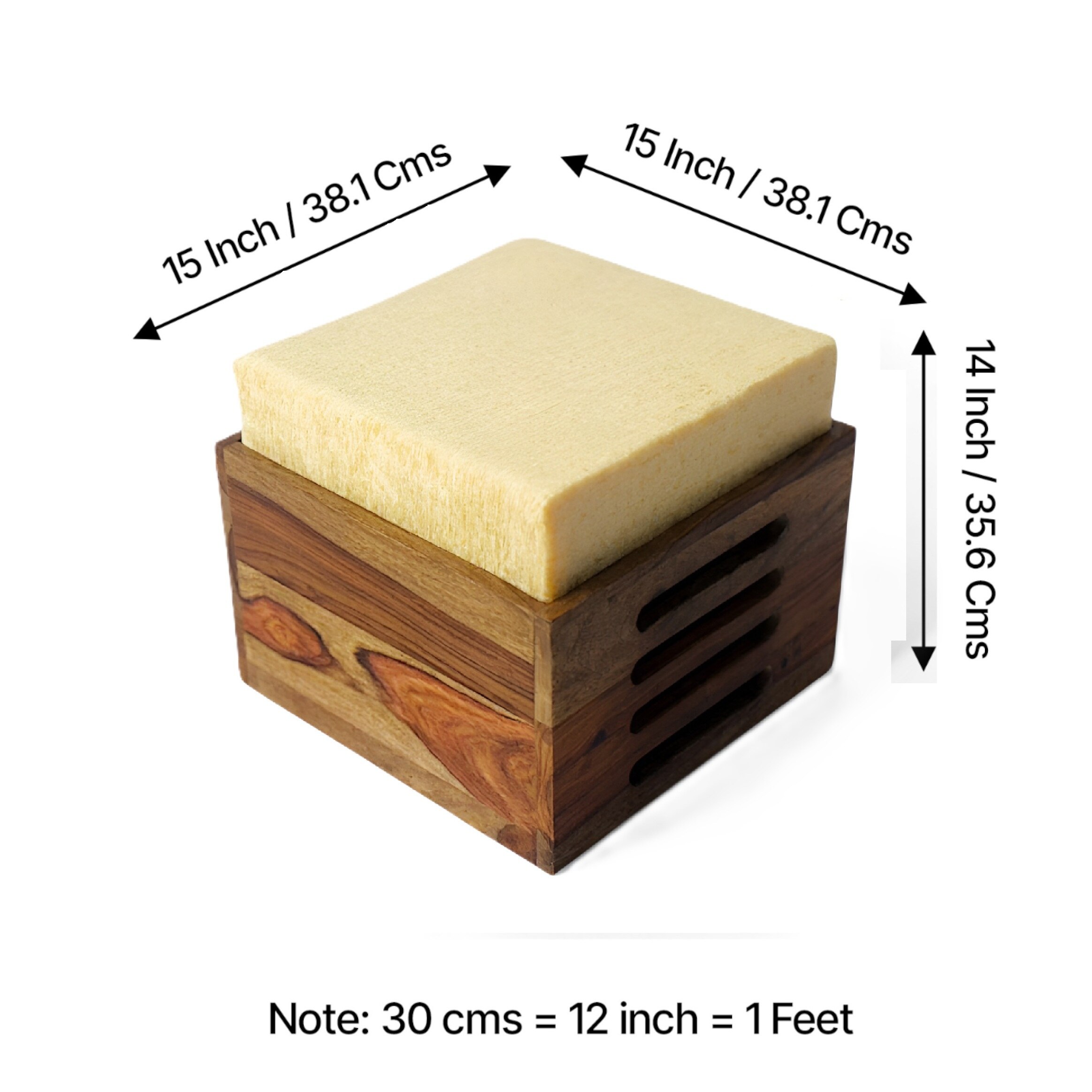 Nirva Sheesham Wood Accent Coffee Table Set With 4 Stools In Teak Finish With Beige Mossy Fabric Cushions