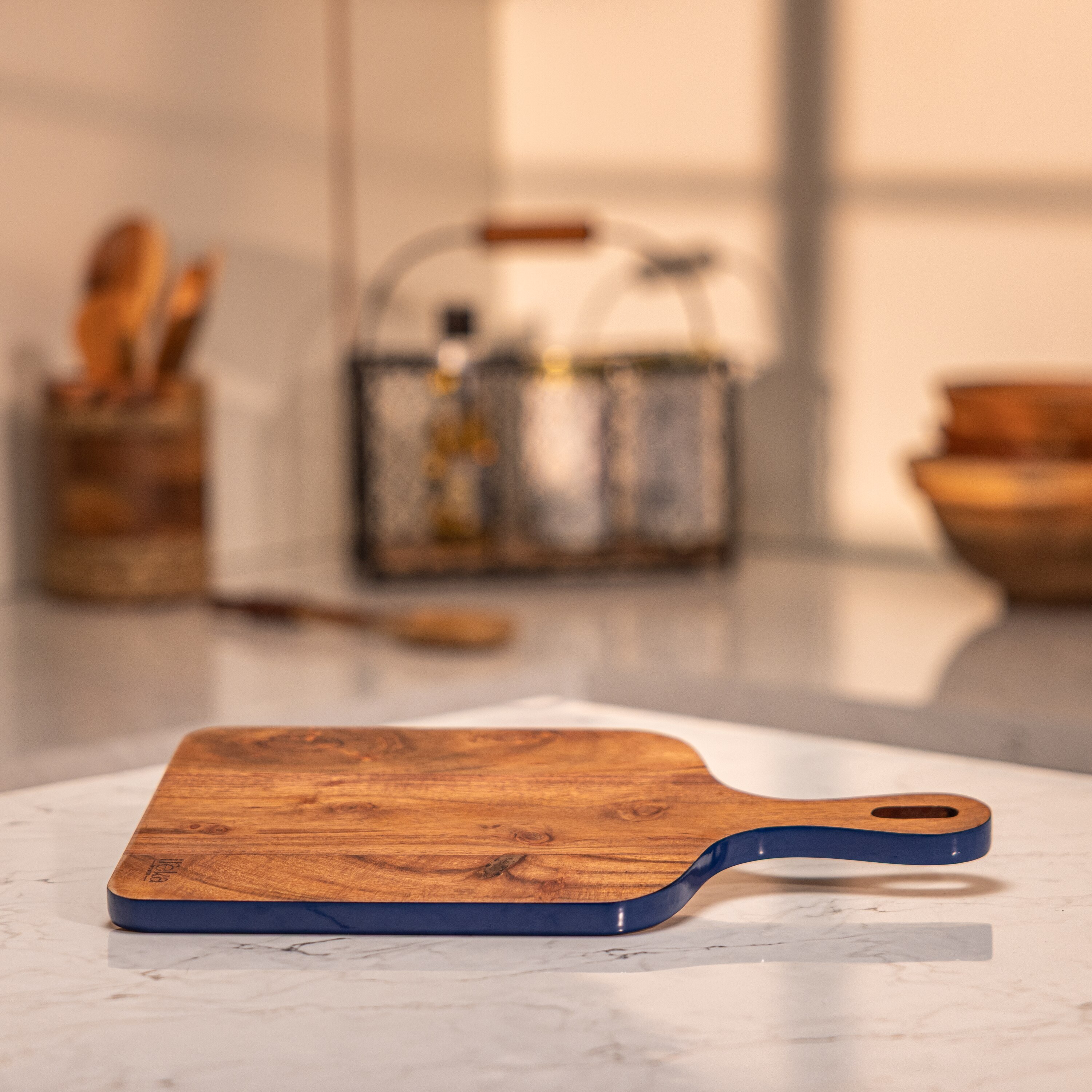 Ireka Home Trimsy Acacia Wood Chopping Board with Enamel Border – Cutting Board - Ireka Homes
