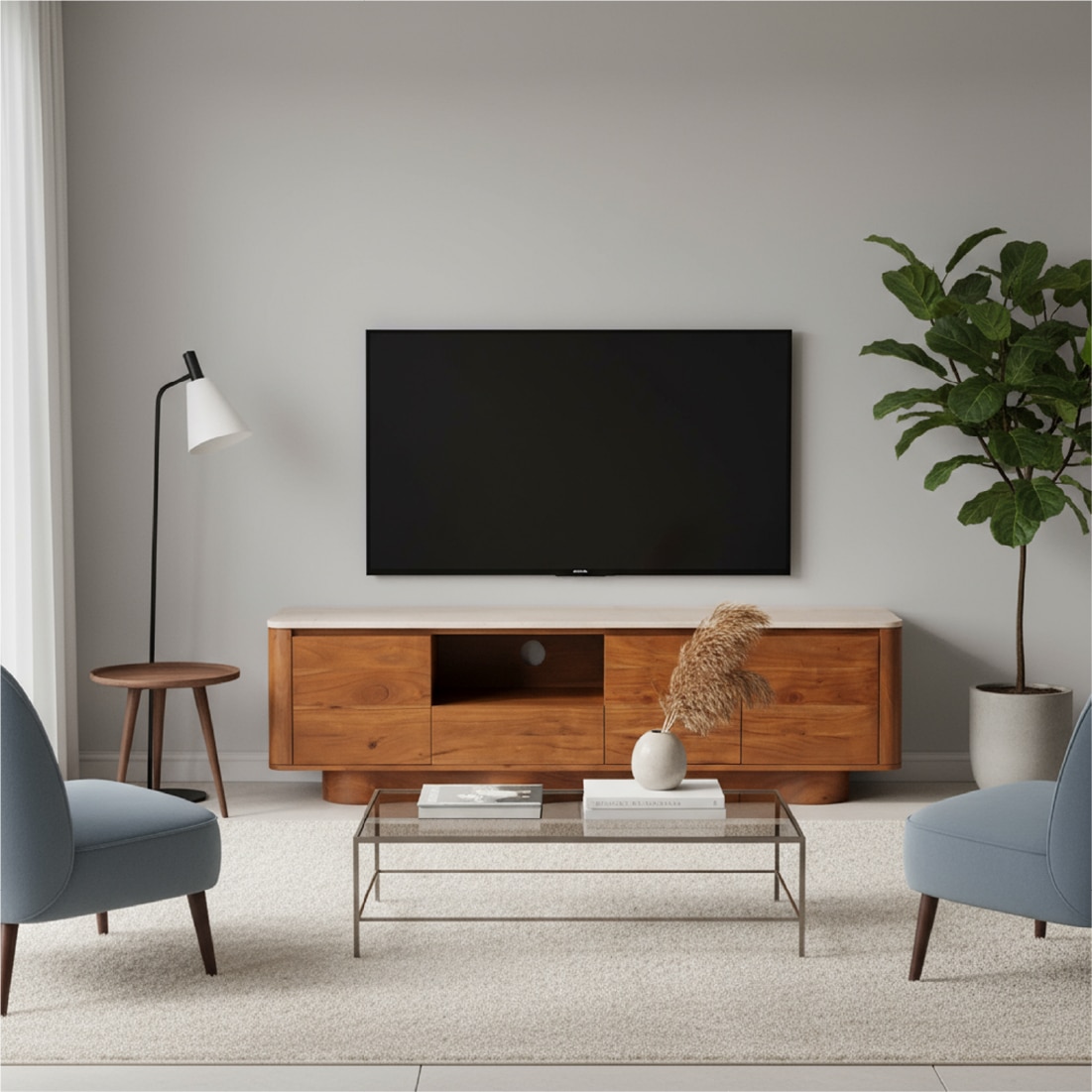 Nira Solid Wood TV Unit in Brown Colour - Orange Tree