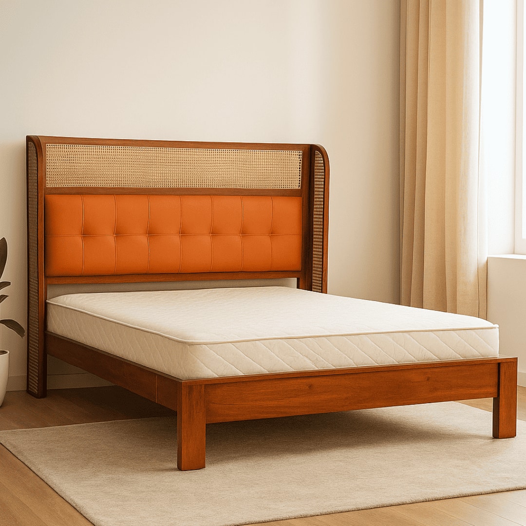 Zenith Comfort Solid Wood Non Storage Queen Bed in Provincial Teak Finish