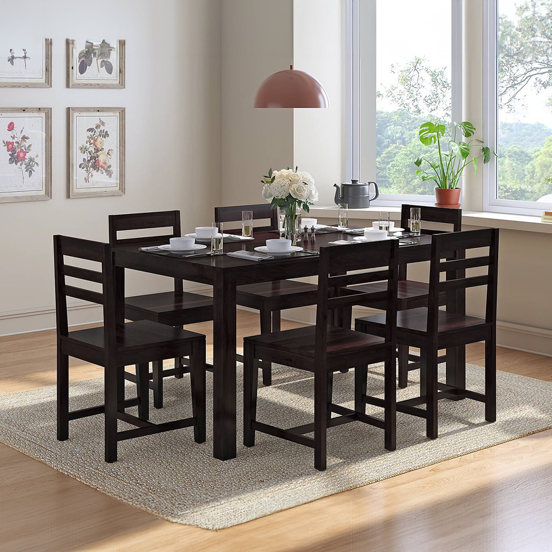 Oliver 6 Seater Dining Table In Mahogany Finish