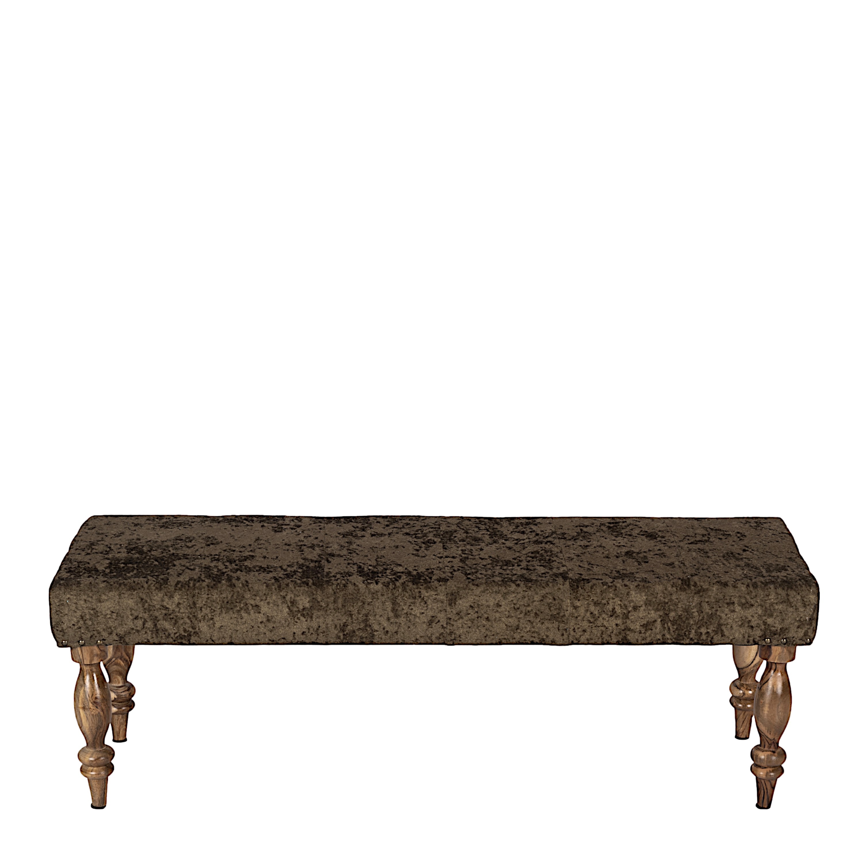 Cairo Sheesham Wood Accent 3 Seater Bench In Green Sparkle Velvet