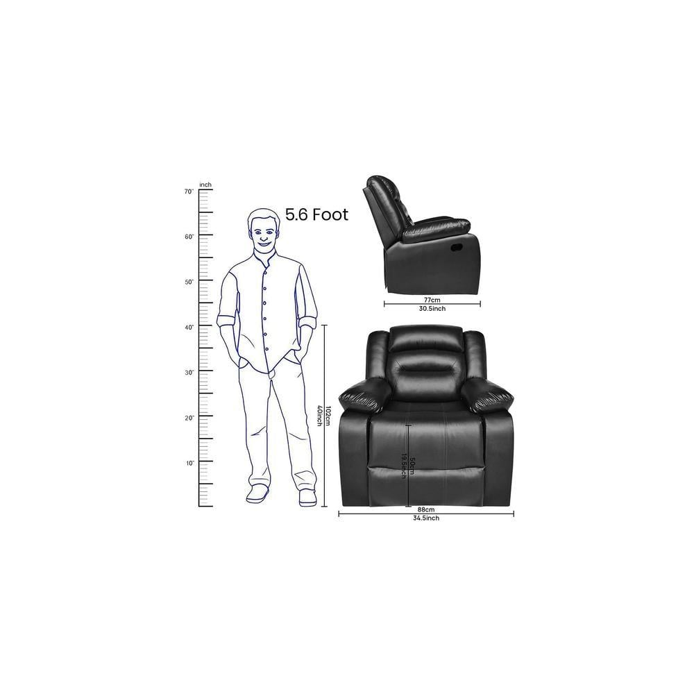 William Leatherette One Seater Manual Recliner in Black Colour