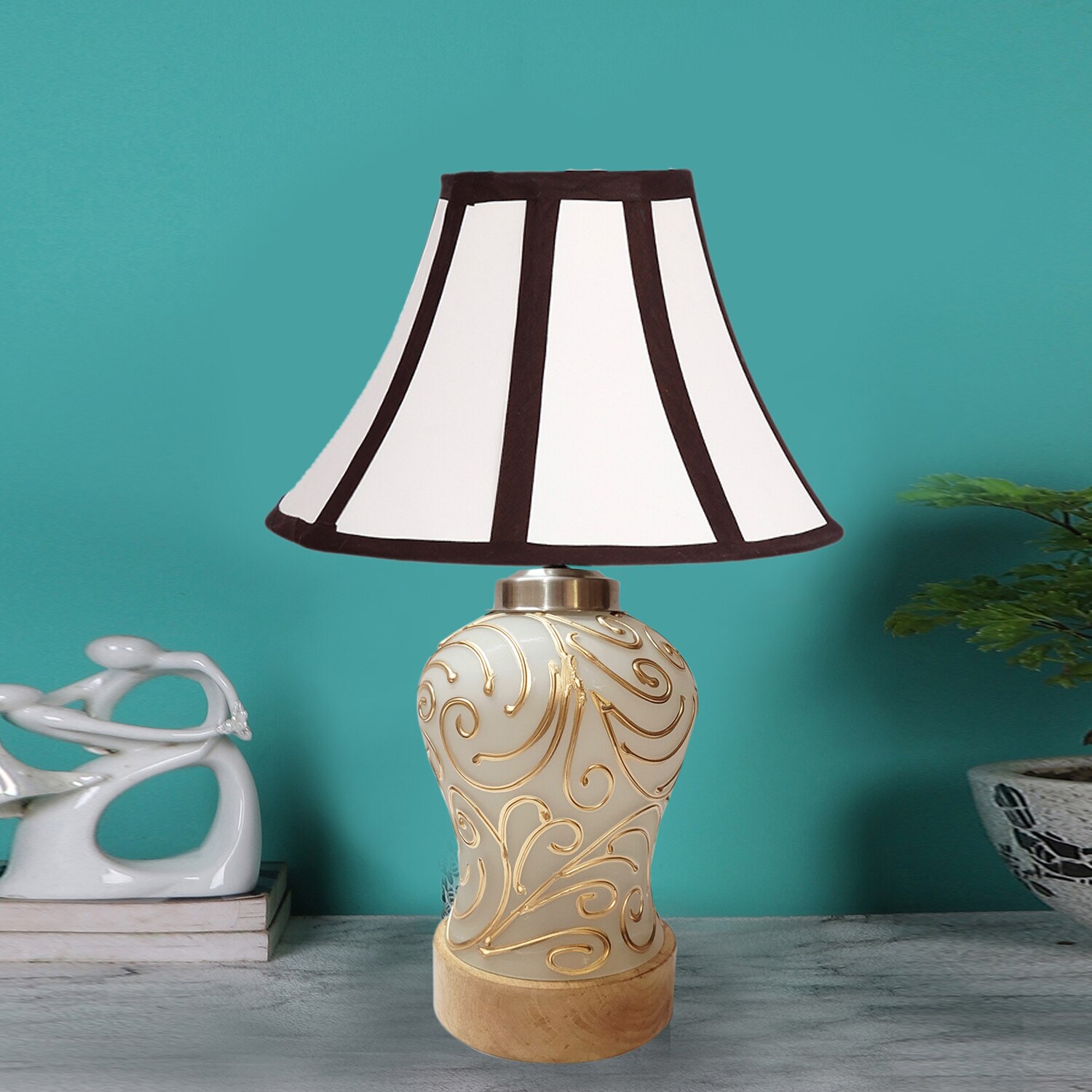 Devansh Multicolored Cotton  Shade  Lamp With  Wood & Mosaic Base For Decoration /Office/Home/Gifting/Study For Office/Home/Gifting -(12X12X16) Inches -