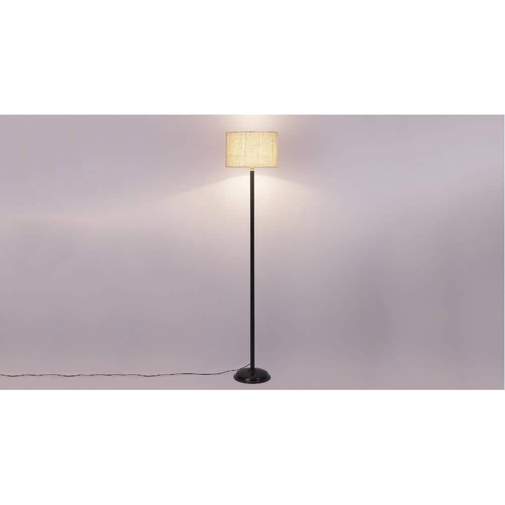 Flora White Natural Fiber Floor Lamp with Black Iron Base