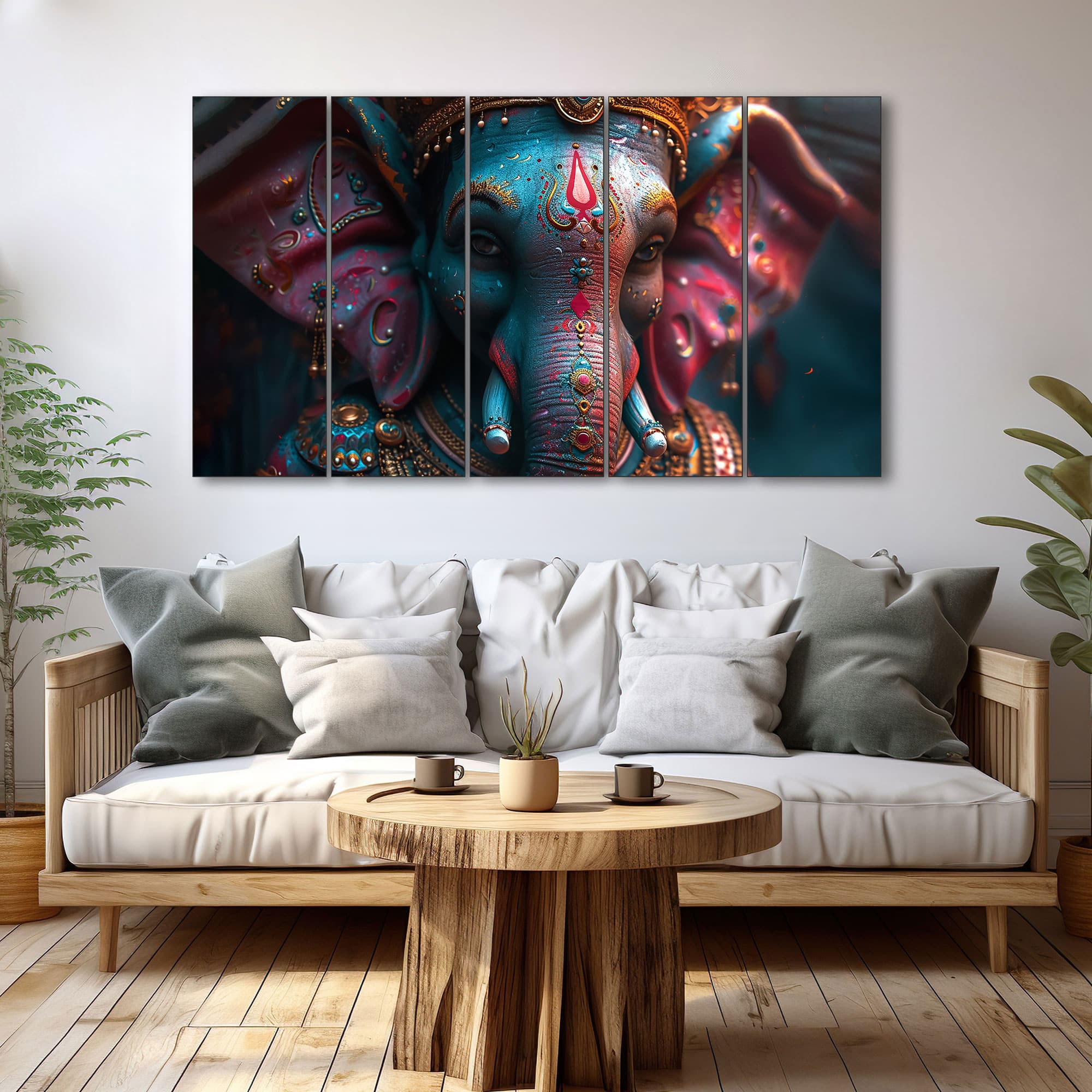 The Castle Decor Lord Ganesha Wall Painting Wooden Framed 27x48 Inch (Style 21) - The Castle Decor