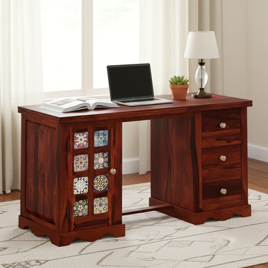 Gellar Sheesham Wood Study Computer Table In Honey Finish