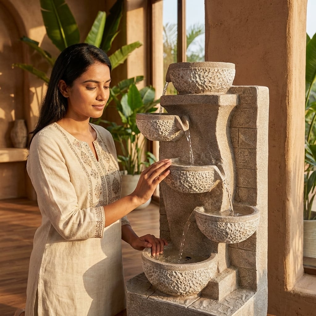 Water Fountain Zen Harmony Cascading Water Fountain in Multicolor Colour - Vedas
