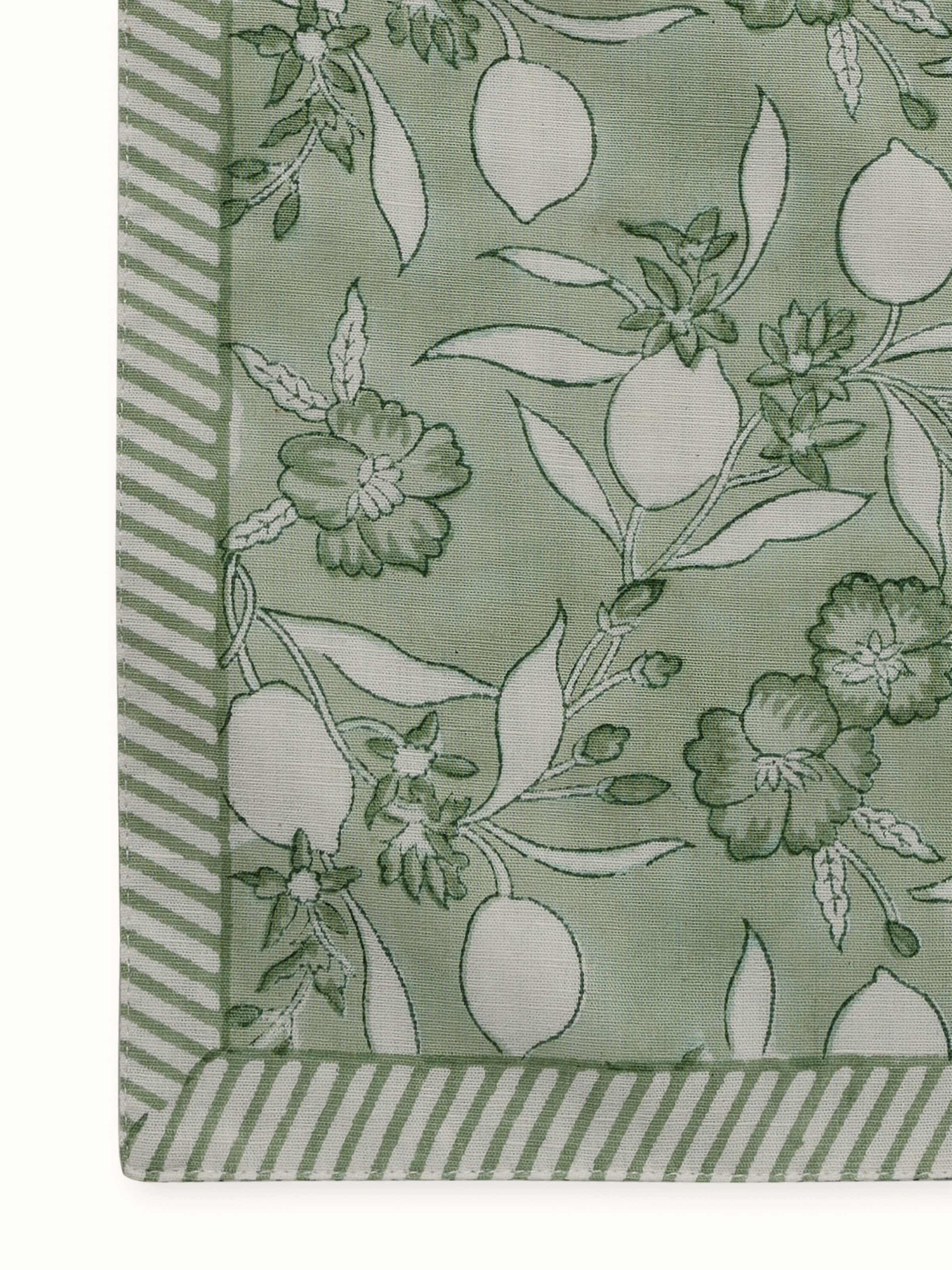 Close-up displaying the detailed block printing and fabric texture