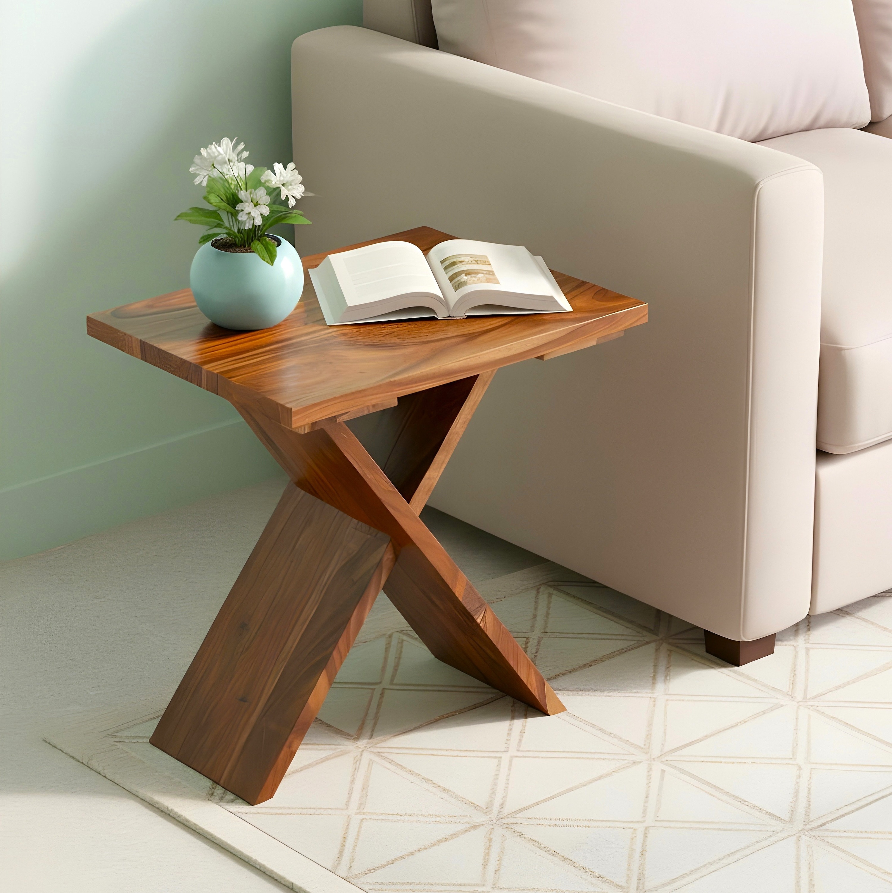 Ikiriya Sheesham Wood Contemporary Side Table in Natural Teak Finish