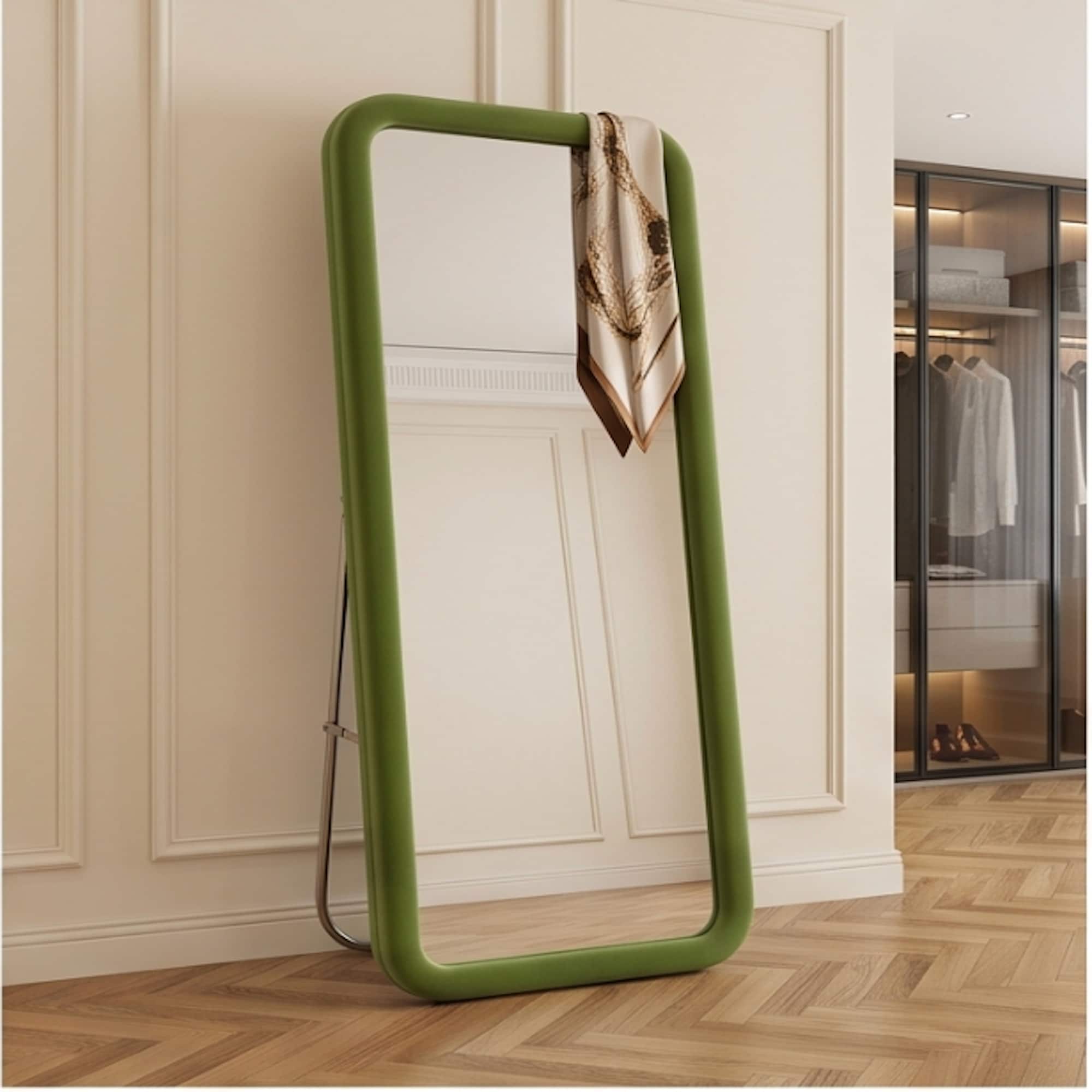 The Artment Unbreakable Green Square Puff Floor Mirror (170 x 70) cm