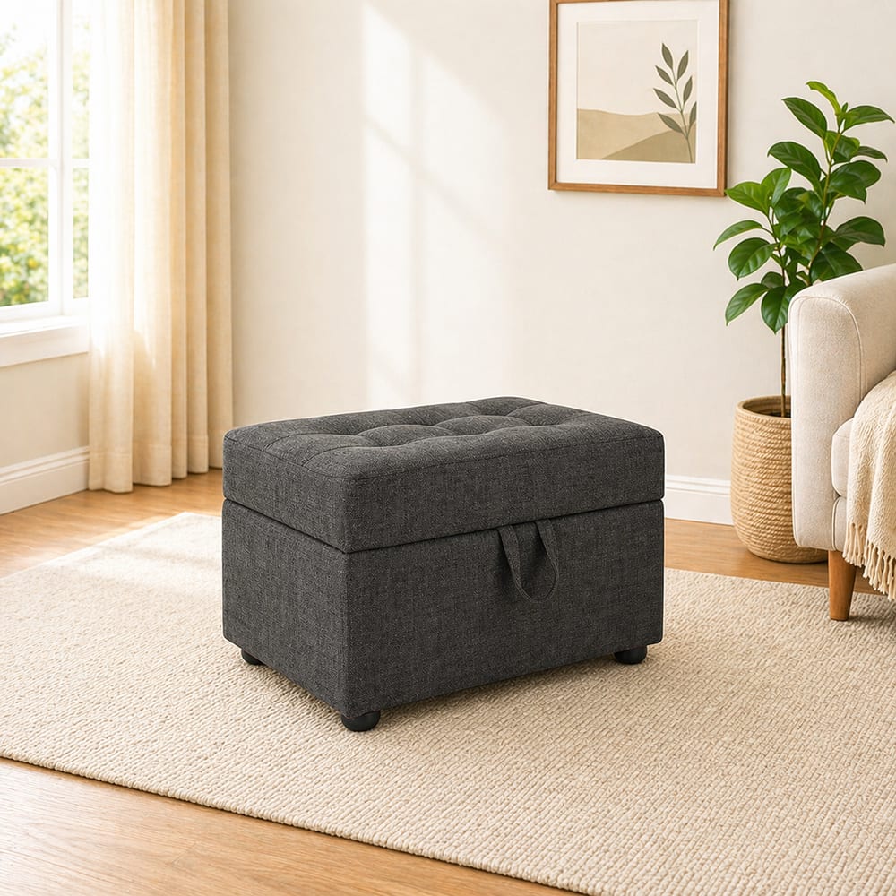 Doe Buck Tufted Storage Ottoman Bench in Grey Colour Fabric - Doe Buck