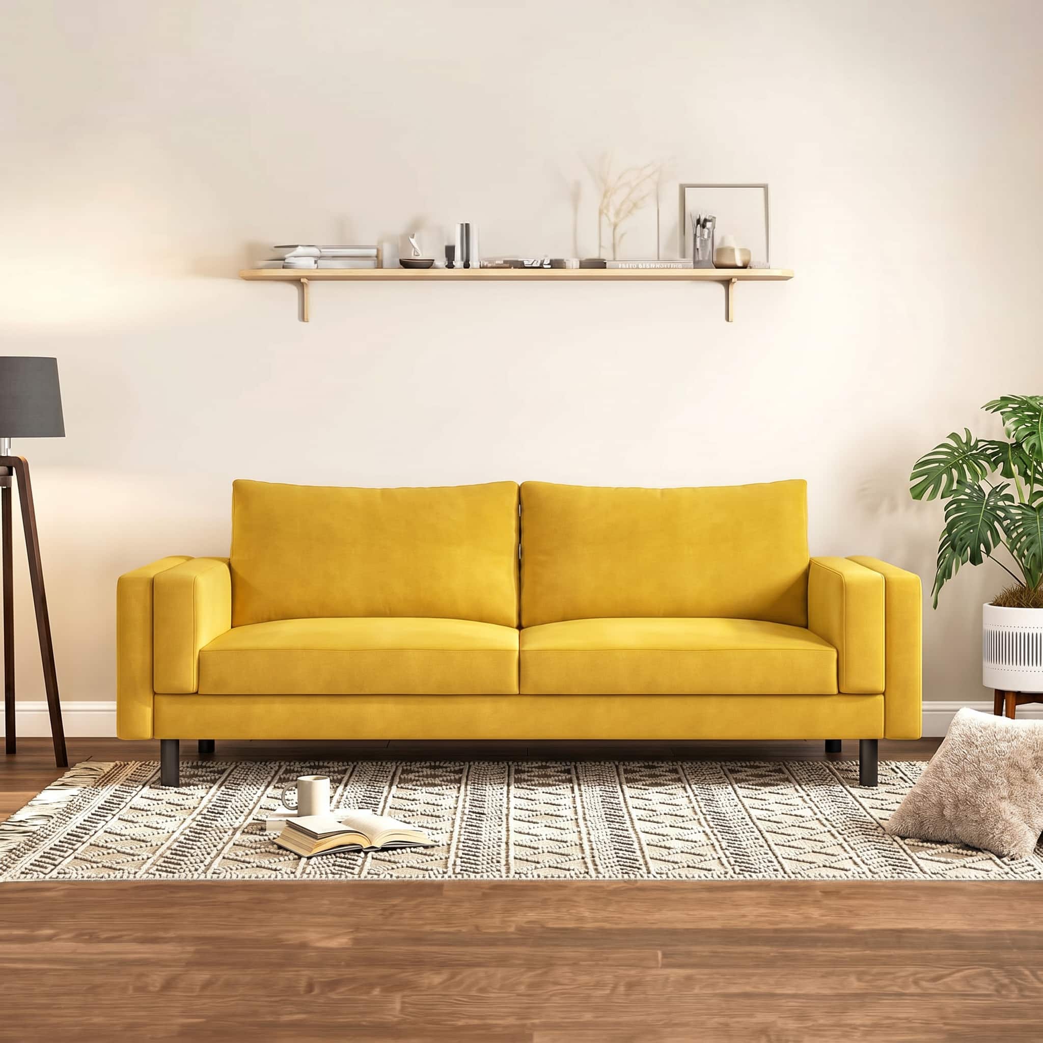 Nolan 3 Seater Fabric Sofa in Alphonso Yellow Colour