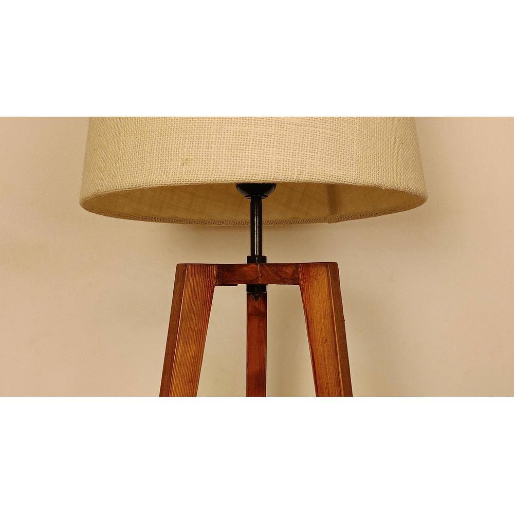 Adrienne Brown Wooden Table Lamp with White Jute Lampshade